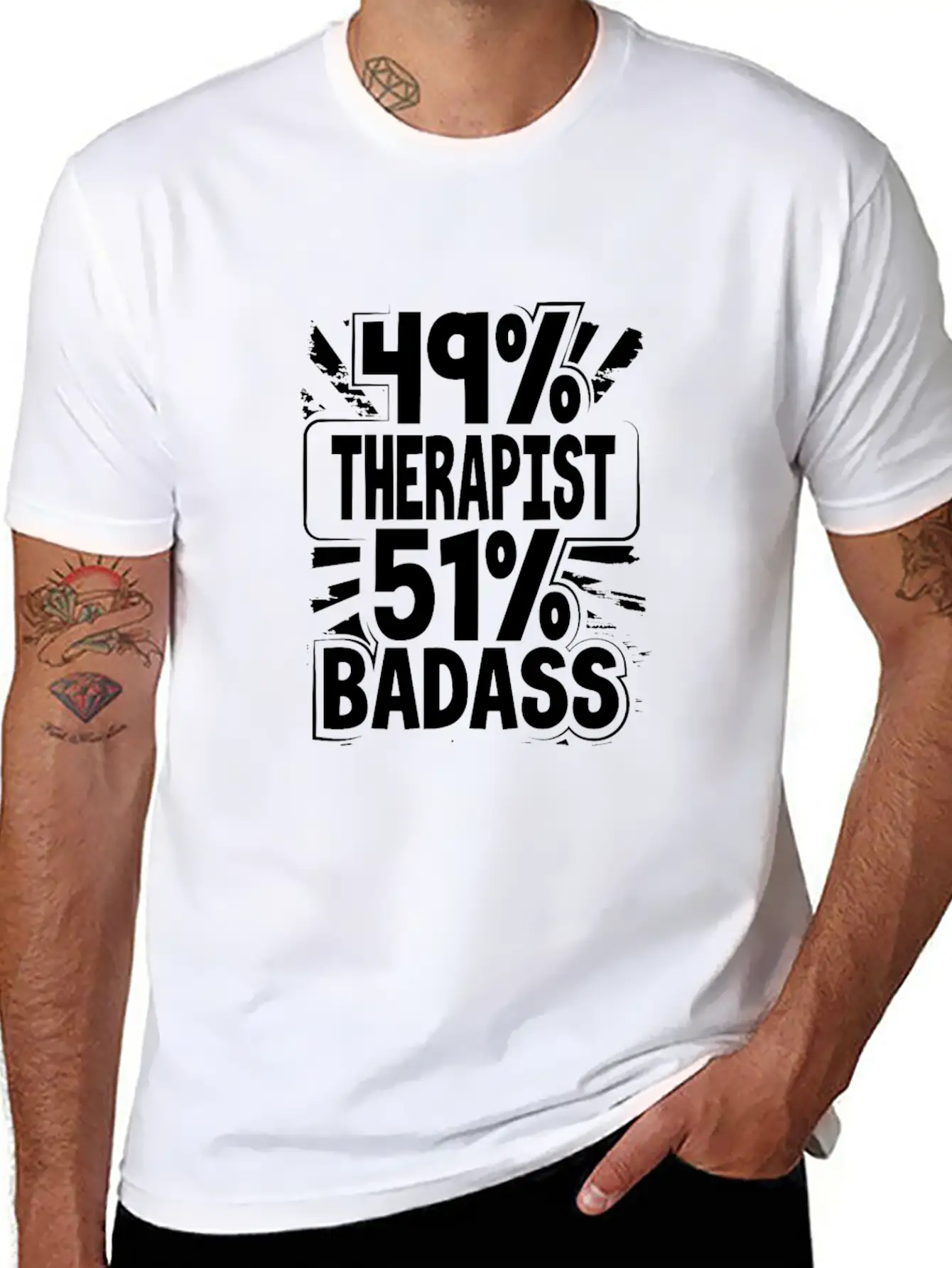 Therapy Gifts 49% Therapist 51% Badass Therapist Unisex Short Sleeve Soft Cotton T-Shirt – Casual Everyday Wear