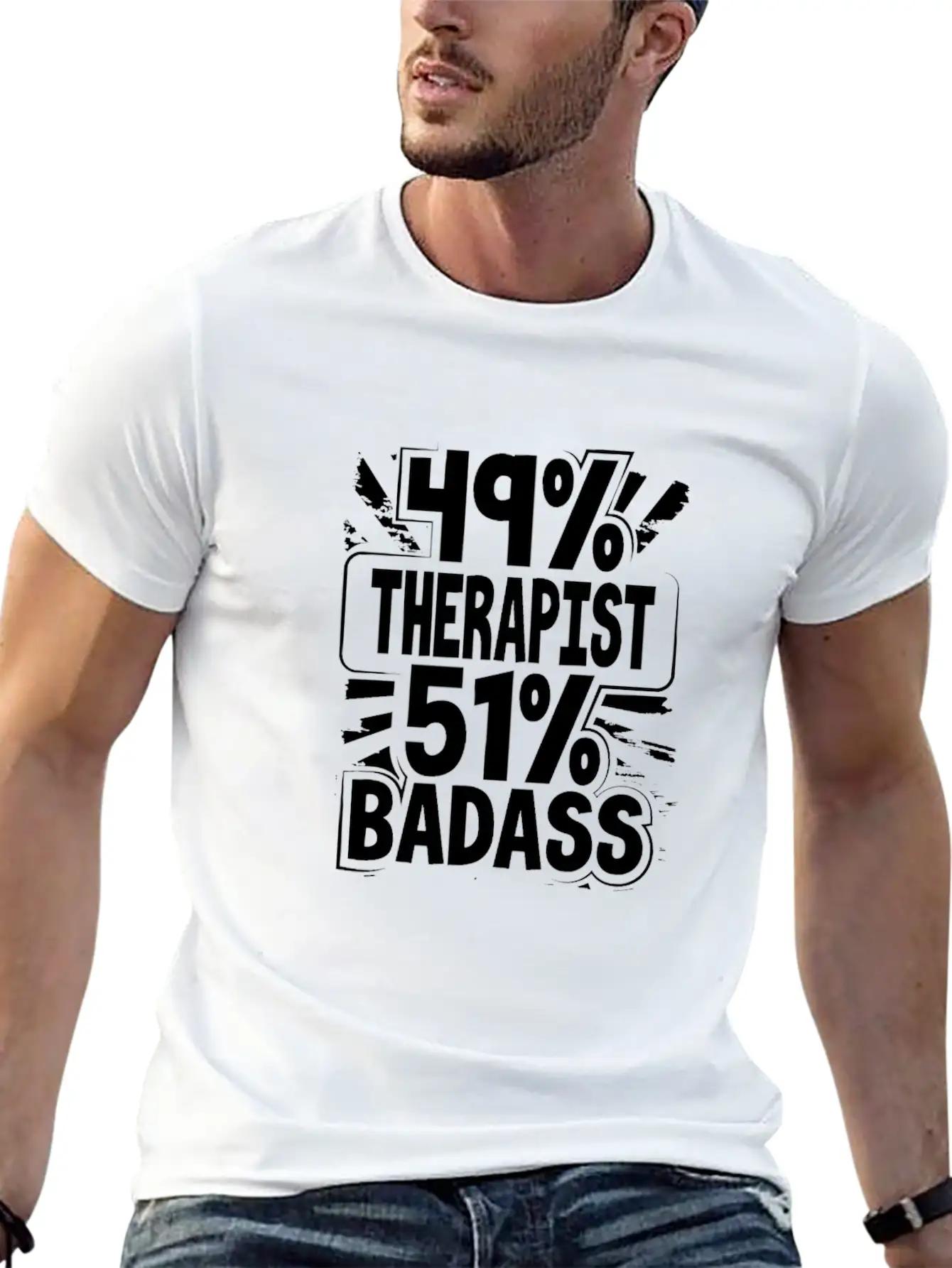Therapy Gifts 49% Therapist 51% Badass Therapist Unisex Short Sleeve Soft Cotton T-Shirt – Casual Everyday Wear