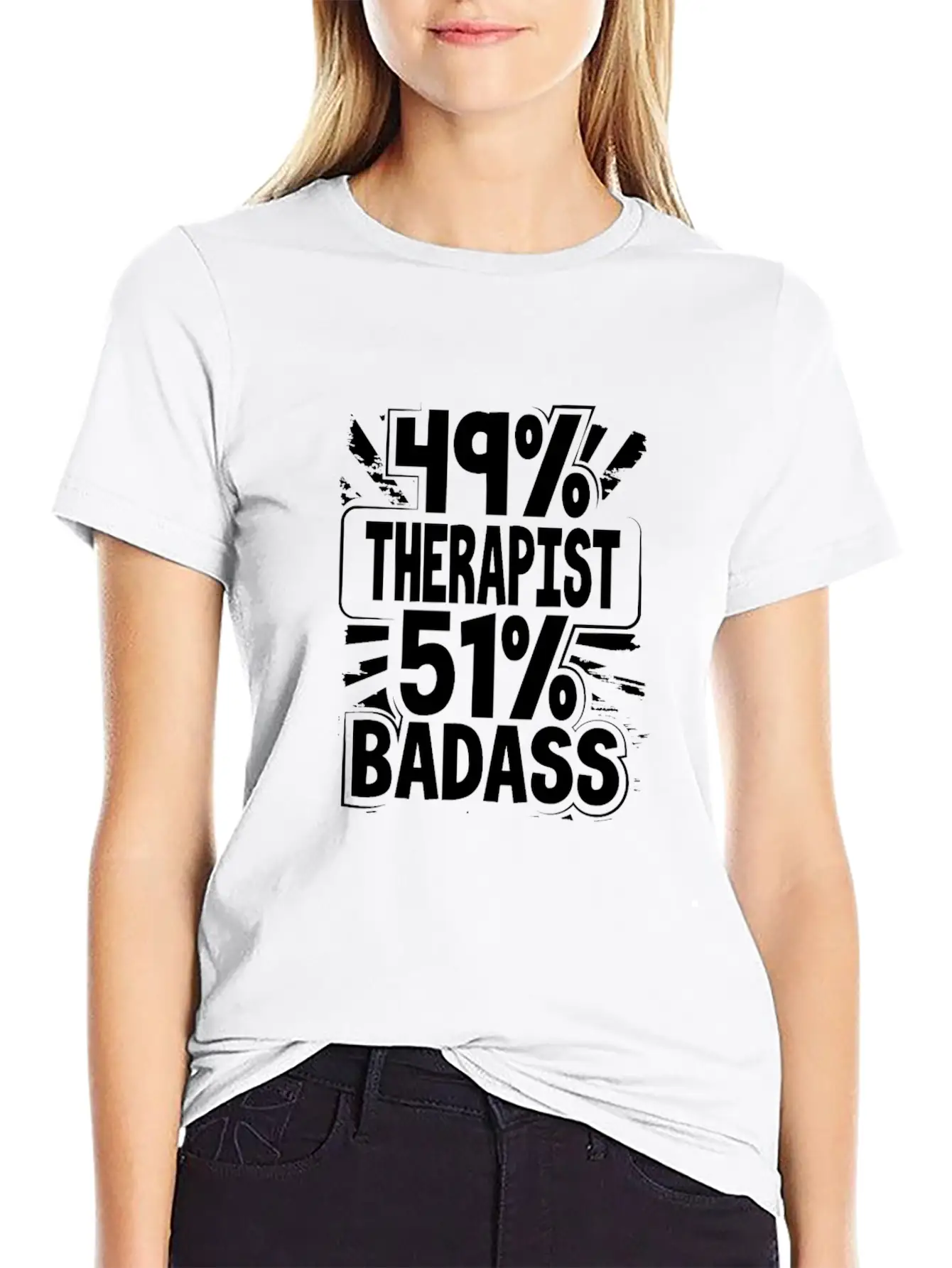 Therapy Gifts 49% Therapist 51% Badass Therapist Unisex Short Sleeve Soft Cotton T-Shirt – Casual Everyday Wear