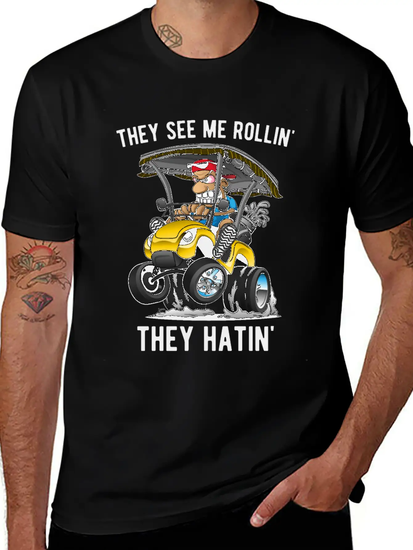 They See Me Rollin' They Hatin' Golf Cart Cartoon Basic Graphic T-Shirt – Daily Comfort In Soft Cotton