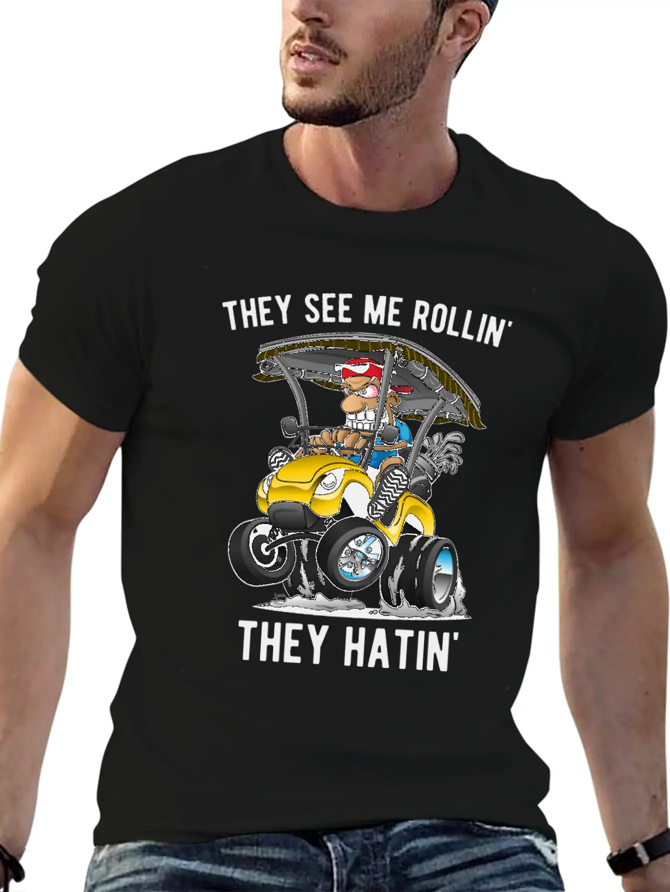 They See Me Rollin' They Hatin' Golf Cart Cartoon Basic Graphic T-Shirt – Daily Comfort In Soft Cotton