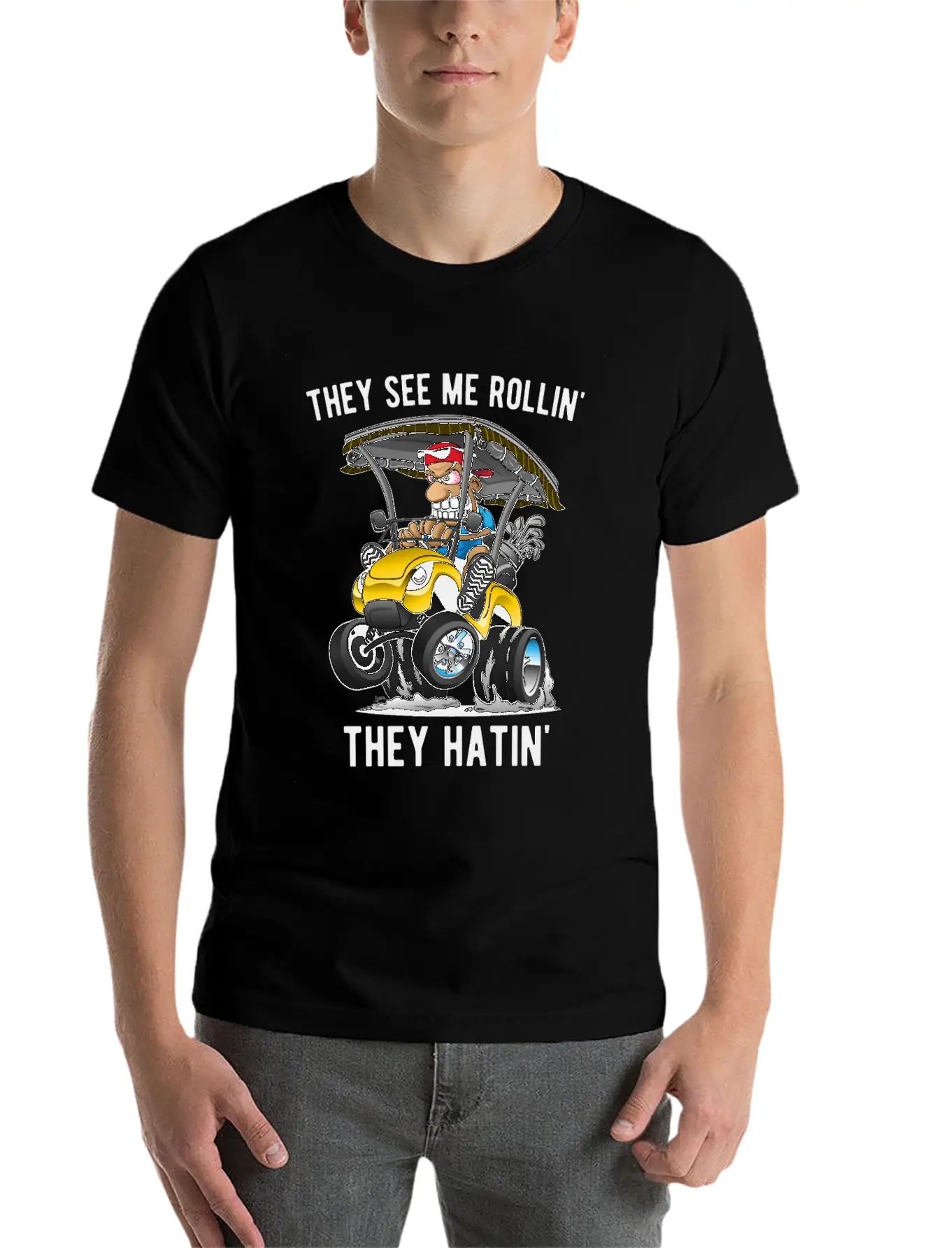 They See Me Rollin' They Hatin' Golf Cart Cartoon Basic Graphic T-Shirt – Daily Comfort In Soft Cotton