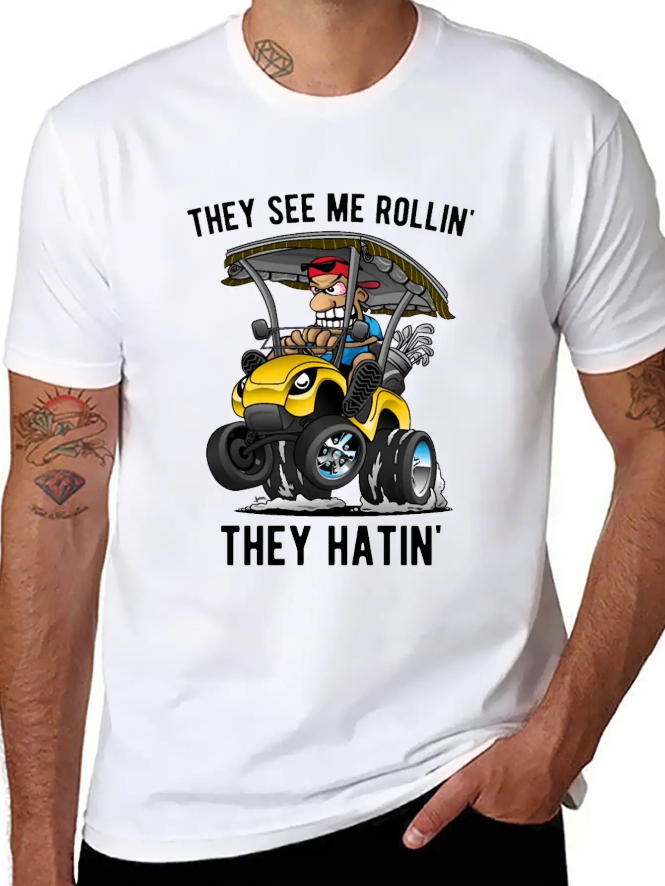 They See Me Rollin' They Hatin' Golf Cart Cartoon Basic Graphic T-Shirt – Daily Comfort In Soft Cotton