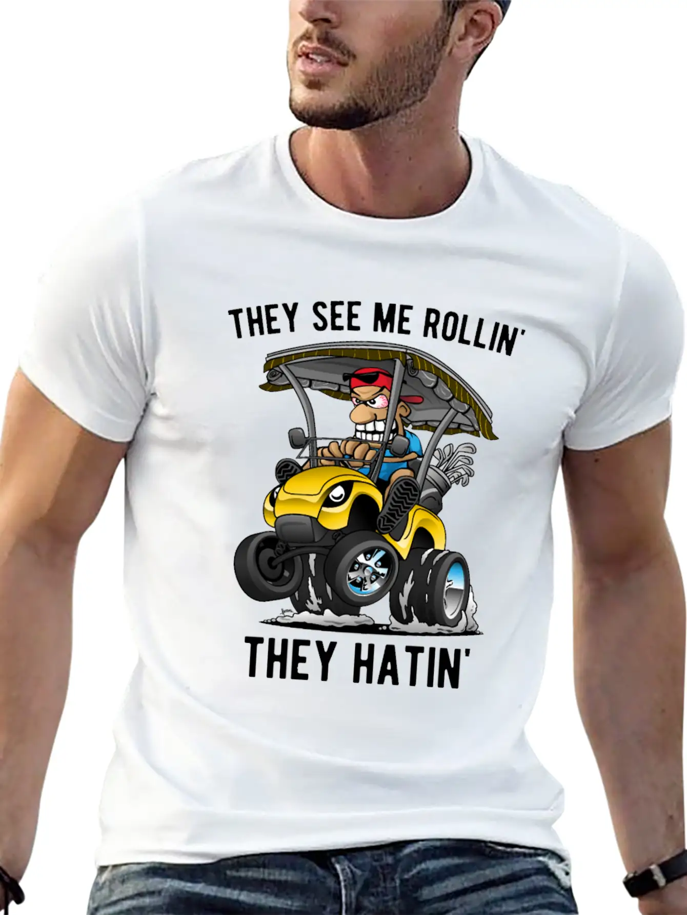 They See Me Rollin' They Hatin' Golf Cart Cartoon Basic Graphic T-Shirt – Daily Comfort In Soft Cotton