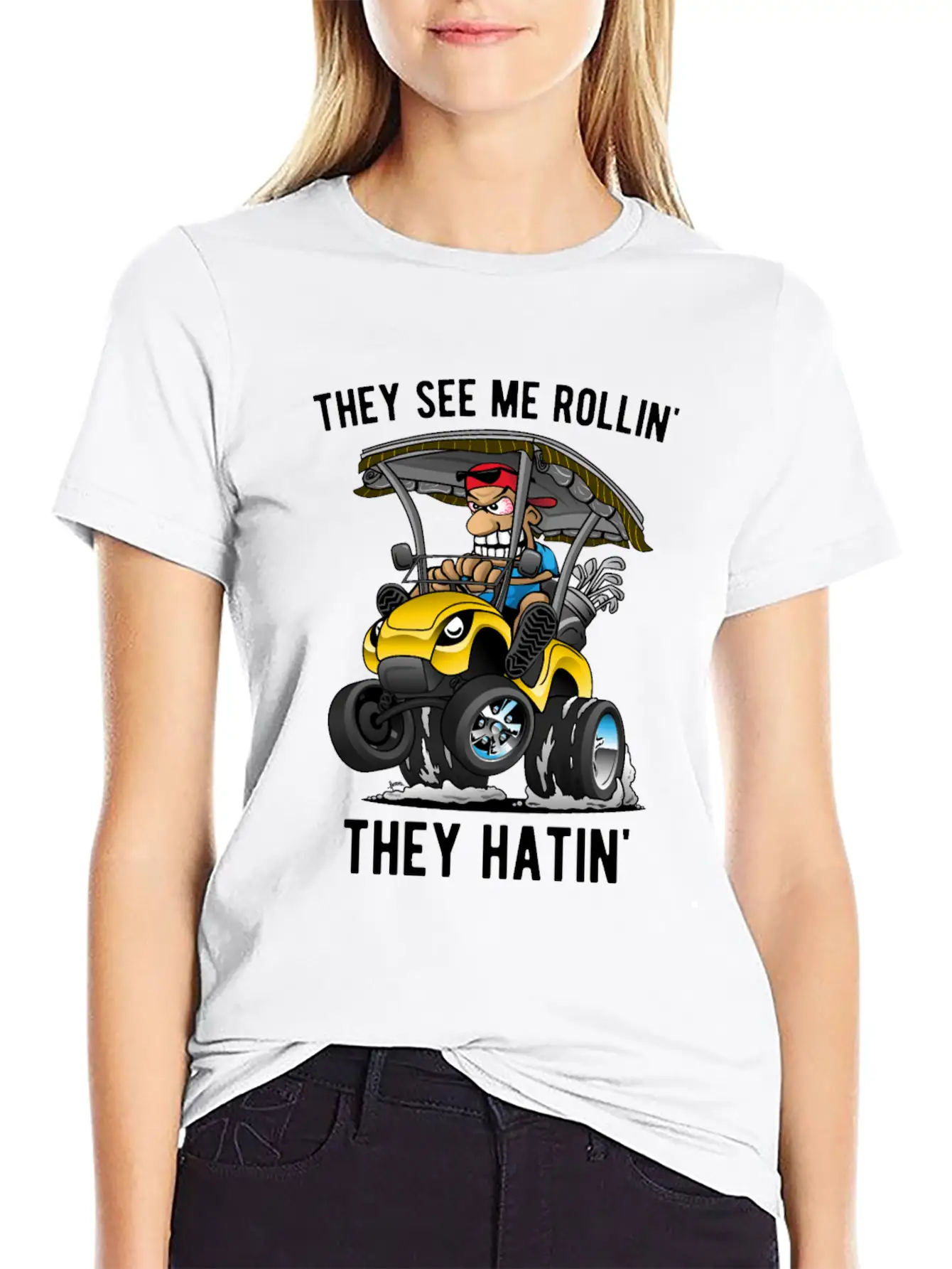 They See Me Rollin' They Hatin' Golf Cart Cartoon Basic Graphic T-Shirt – Daily Comfort In Soft Cotton