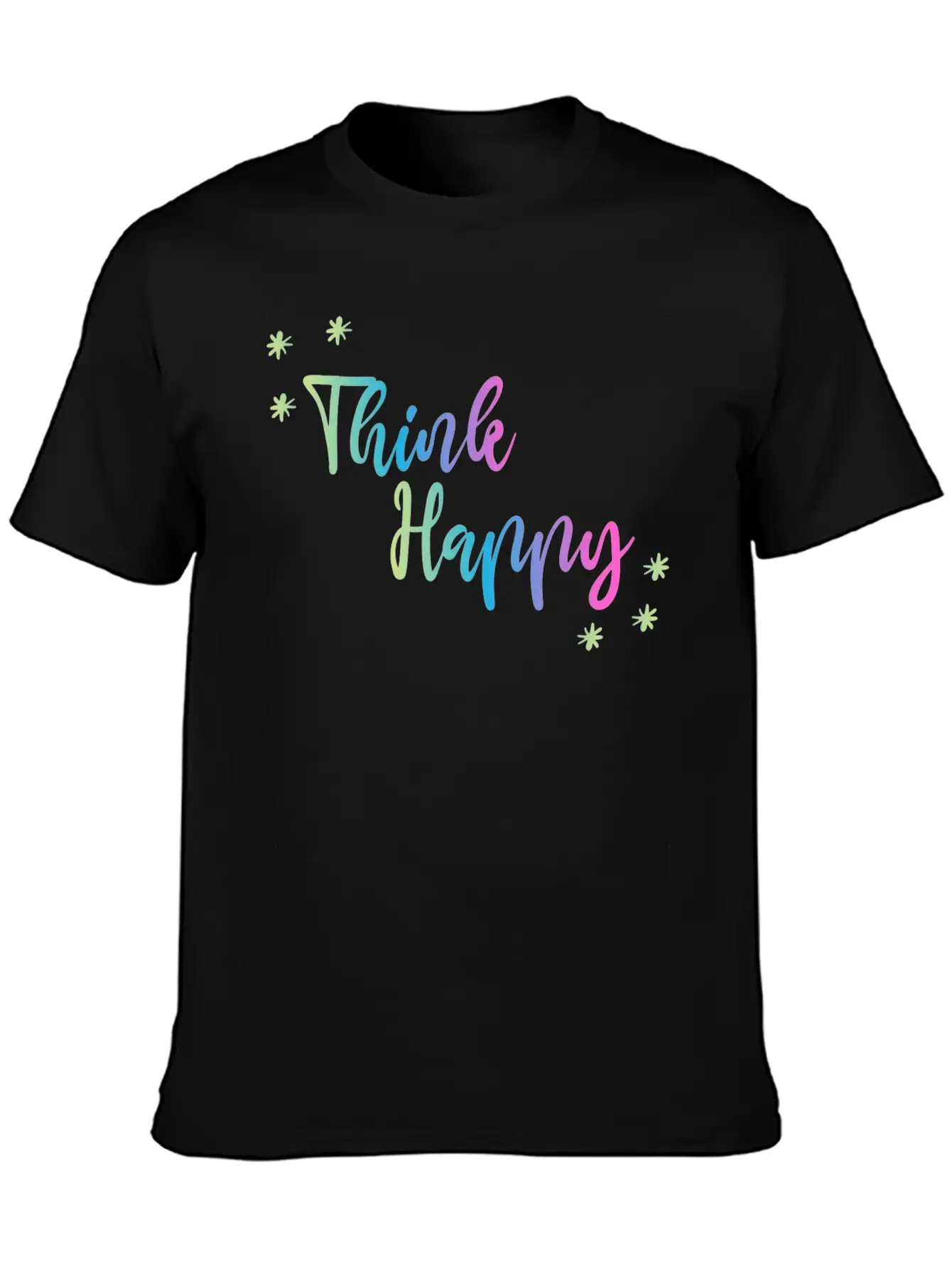 THINK HAPPY GRADIENT TRIPLE Unisex Short Sleeve Soft Cotton T-Shirt – Casual Everyday Wear