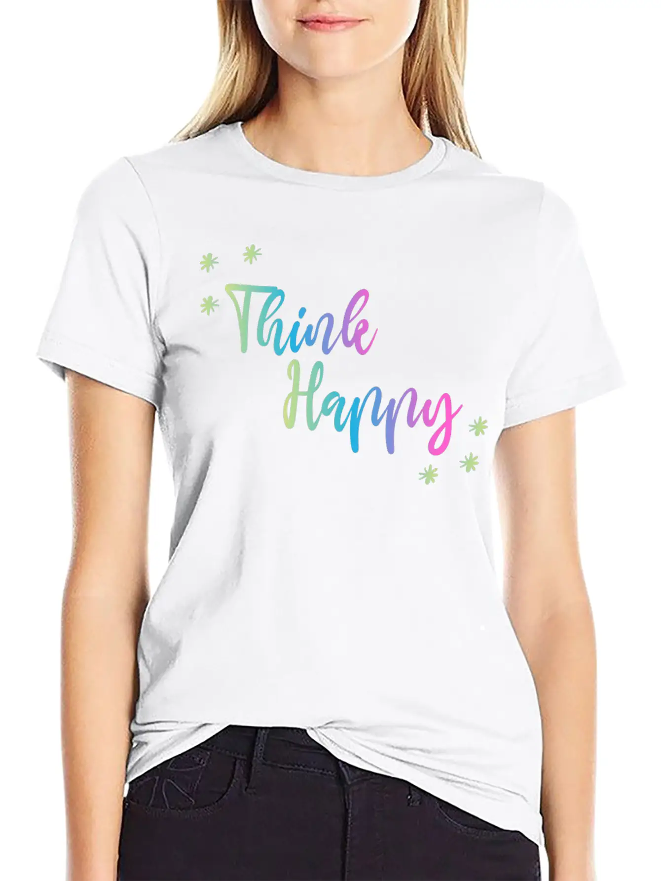 THINK HAPPY GRADIENT TRIPLE Unisex Short Sleeve Soft Cotton T-Shirt – Casual Everyday Wear