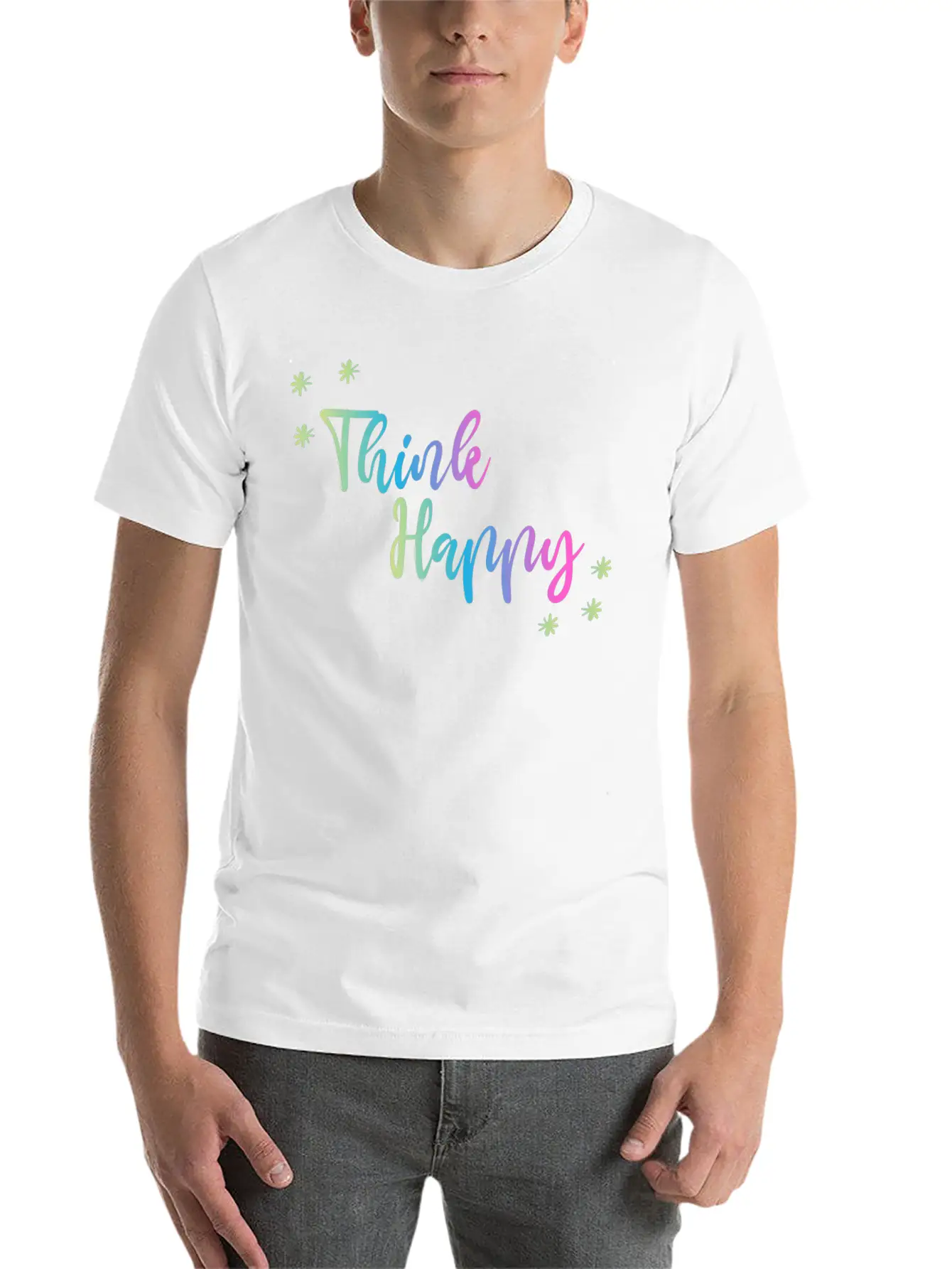 THINK HAPPY GRADIENT TRIPLE Unisex Short Sleeve Soft Cotton T-Shirt – Casual Everyday Wear