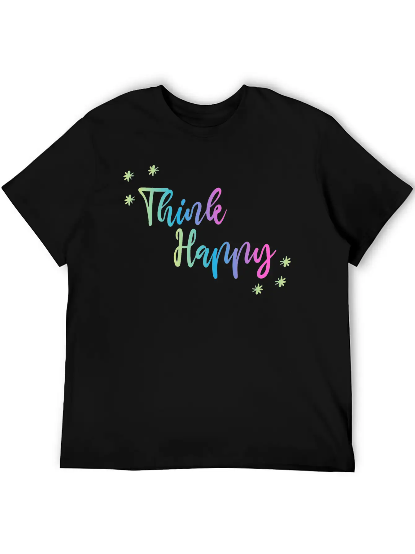 THINK HAPPY GRADIENT TRIPLE Unisex Short Sleeve Soft Cotton T-Shirt – Casual Everyday Wear