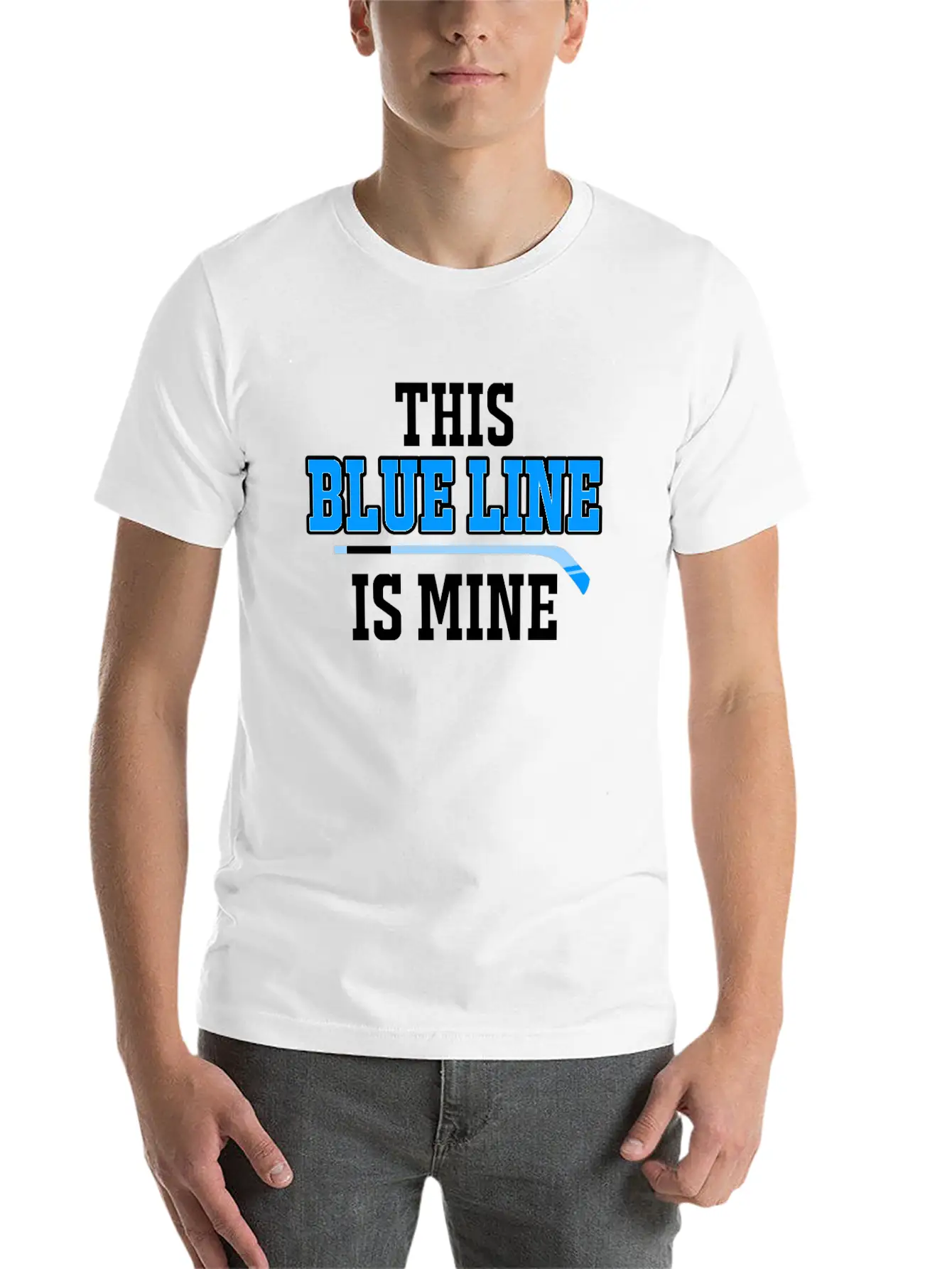 This Blue Line Is Mine Thin Ice Hockey T-Shirt Stylish Everyday T-Shirt – Unisex Basic Cotton Tee