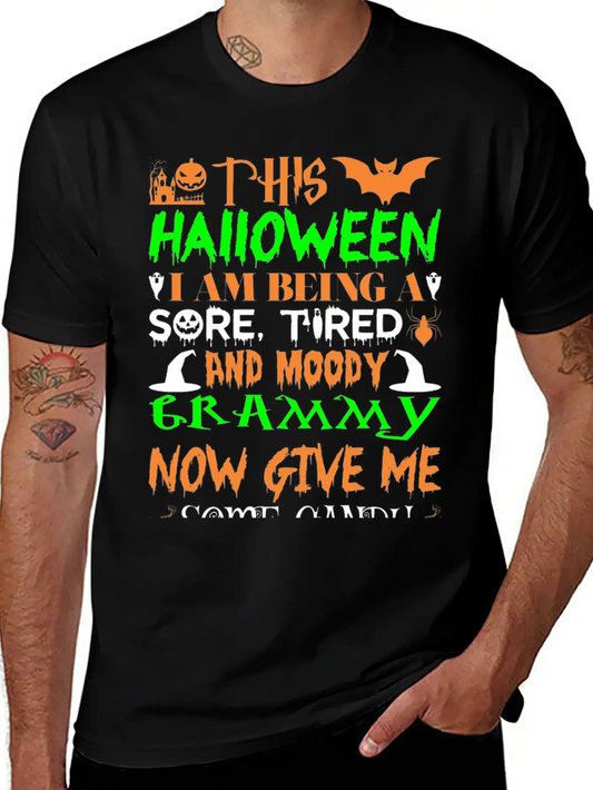This Halloween Being Tired Moody Grammy Candy Unisex Short Sleeve Soft Cotton T-Shirt – Casual Everyday Wear
