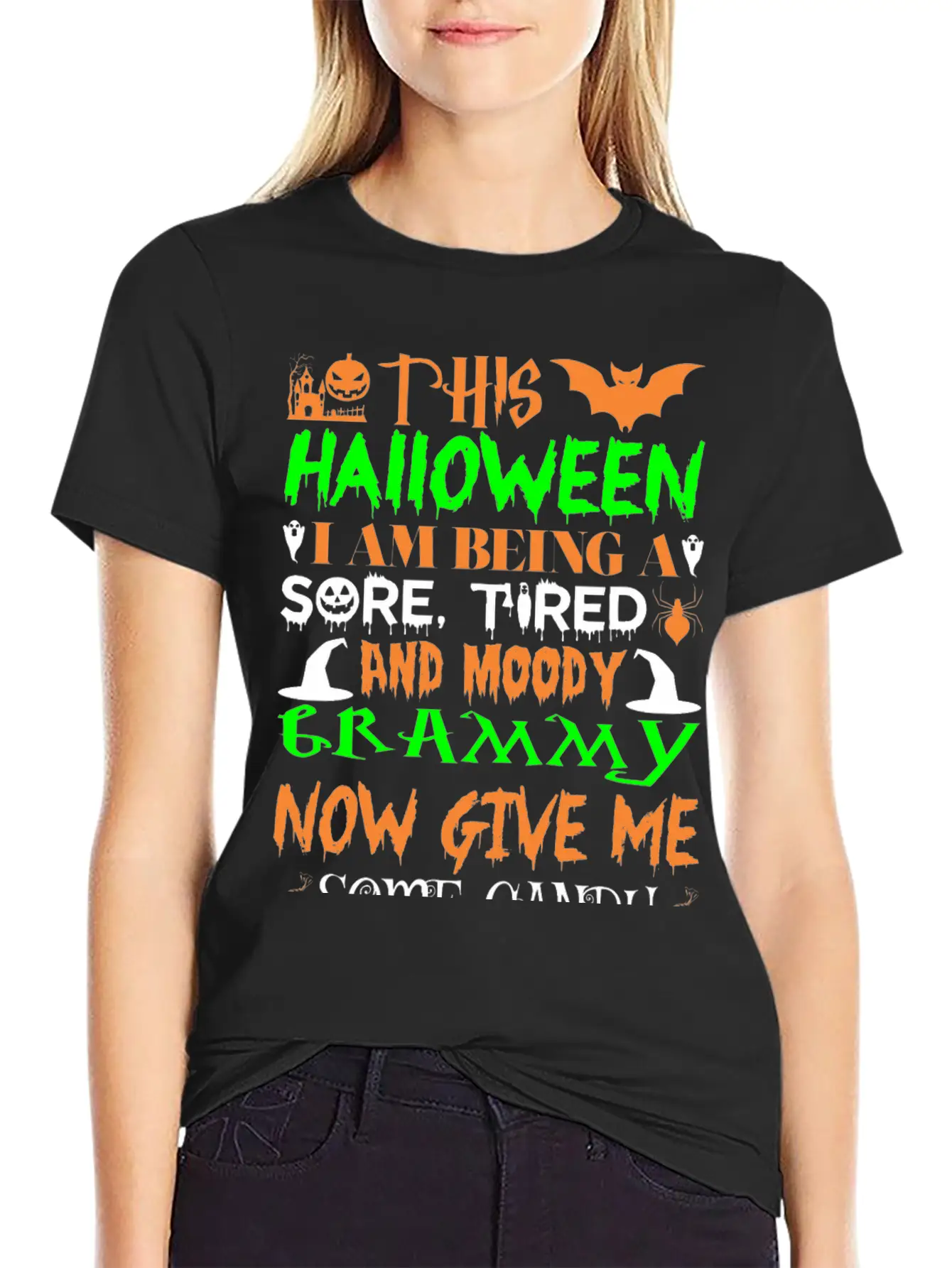 This Halloween Being Tired Moody Grammy Candy Unisex Short Sleeve Soft Cotton T-Shirt – Casual Everyday Wear