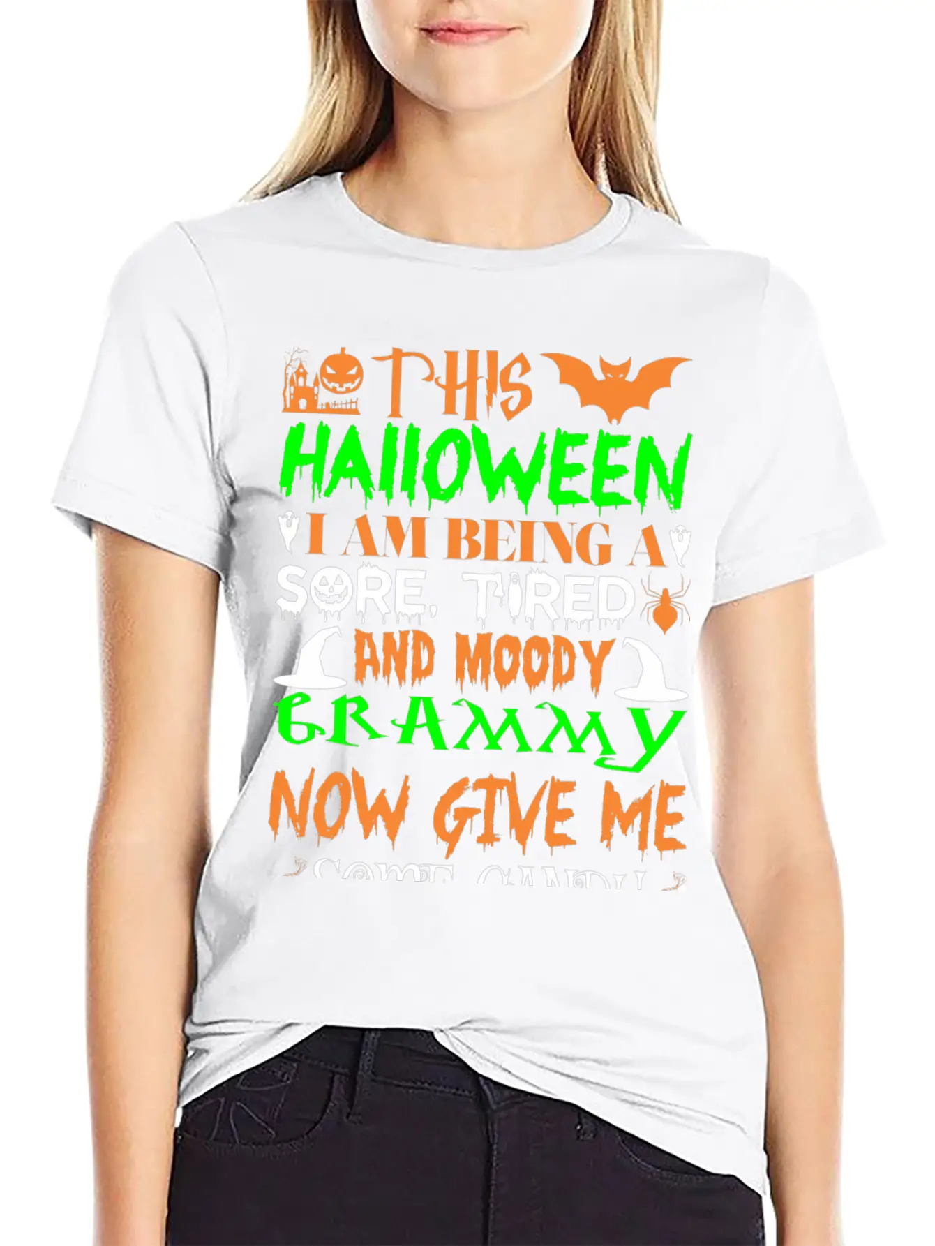 This Halloween Being Tired Moody Grammy Candy Unisex Short Sleeve Soft Cotton T-Shirt – Casual Everyday Wear