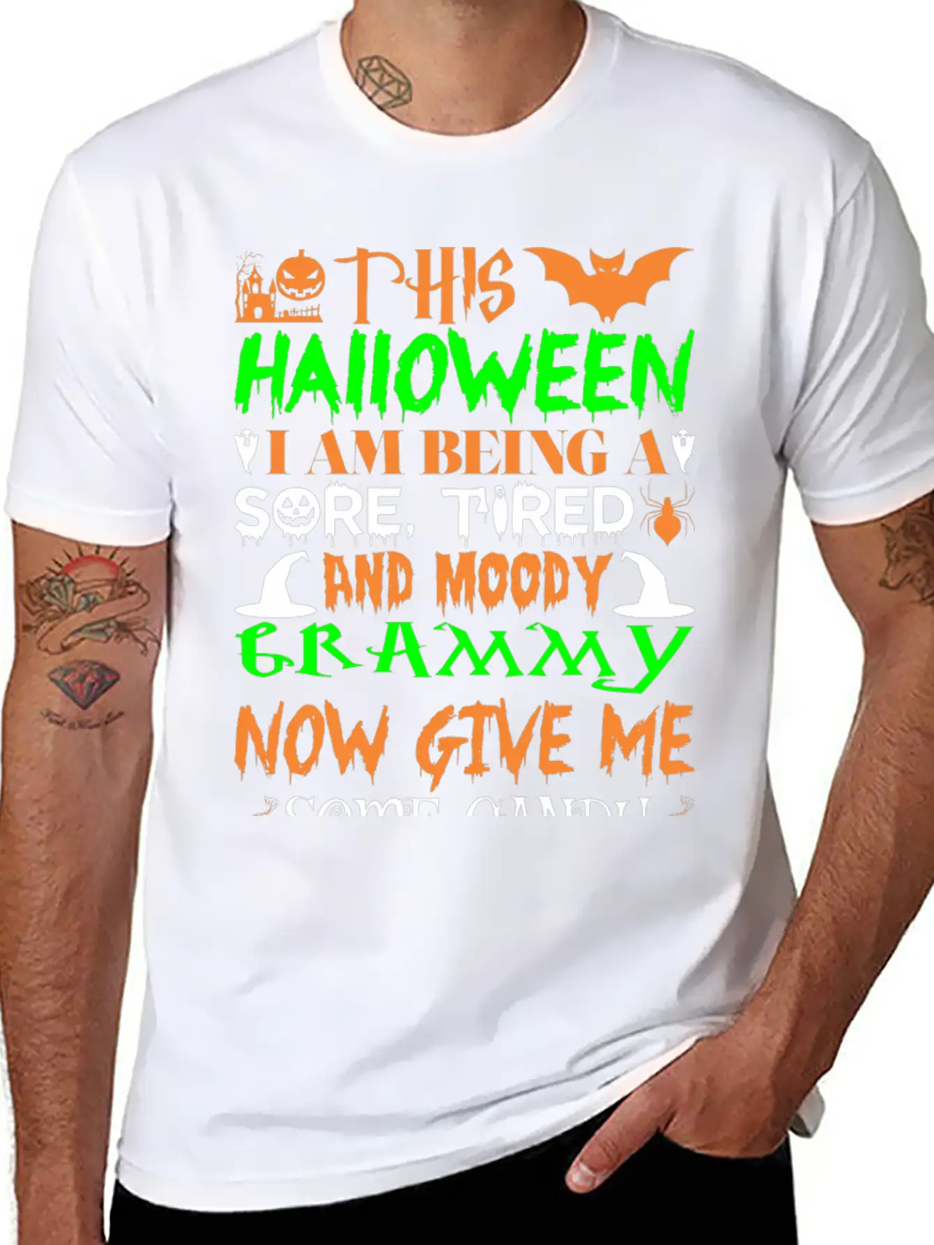 This Halloween Being Tired Moody Grammy Candy Unisex Short Sleeve Soft Cotton T-Shirt – Casual Everyday Wear