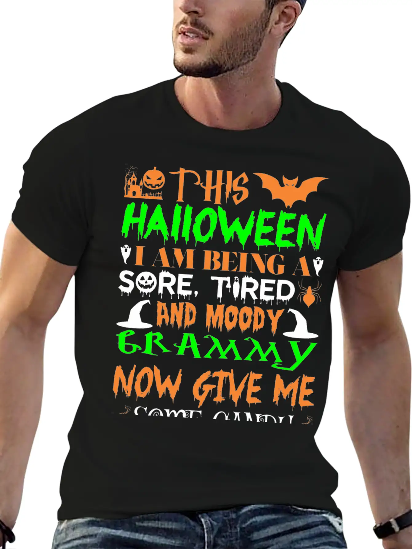 This Halloween Being Tired Moody Grammy Candy Unisex Short Sleeve Soft Cotton T-Shirt – Casual Everyday Wear