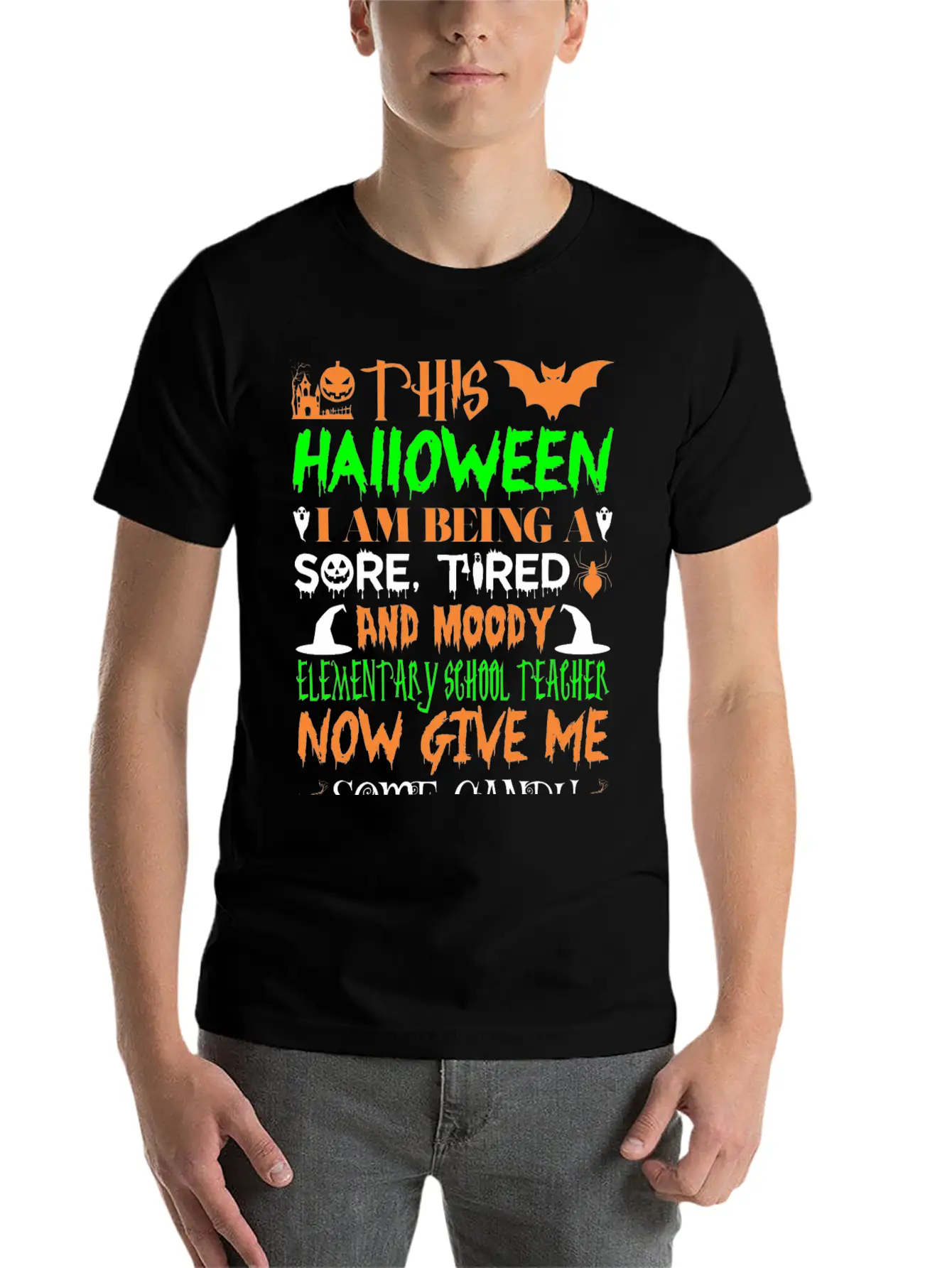 This Halloween Tired Moody Elementary Teachr Candy Basic Graphic T-Shirt – Daily Comfort In Soft Cotton