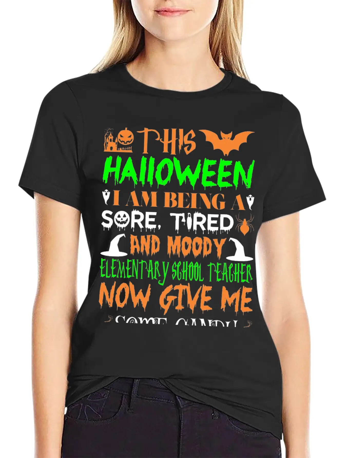 This Halloween Tired Moody Elementary Teachr Candy Basic Graphic T-Shirt – Daily Comfort In Soft Cotton