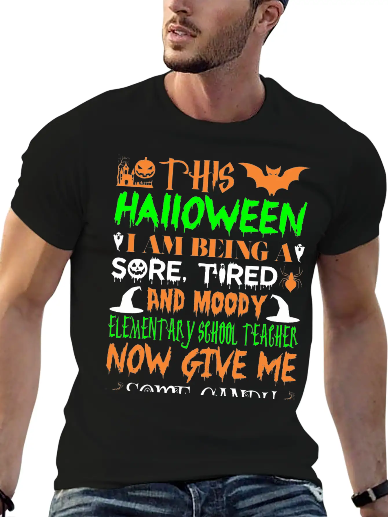 This Halloween Tired Moody Elementary Teachr Candy Basic Graphic T-Shirt – Daily Comfort In Soft Cotton