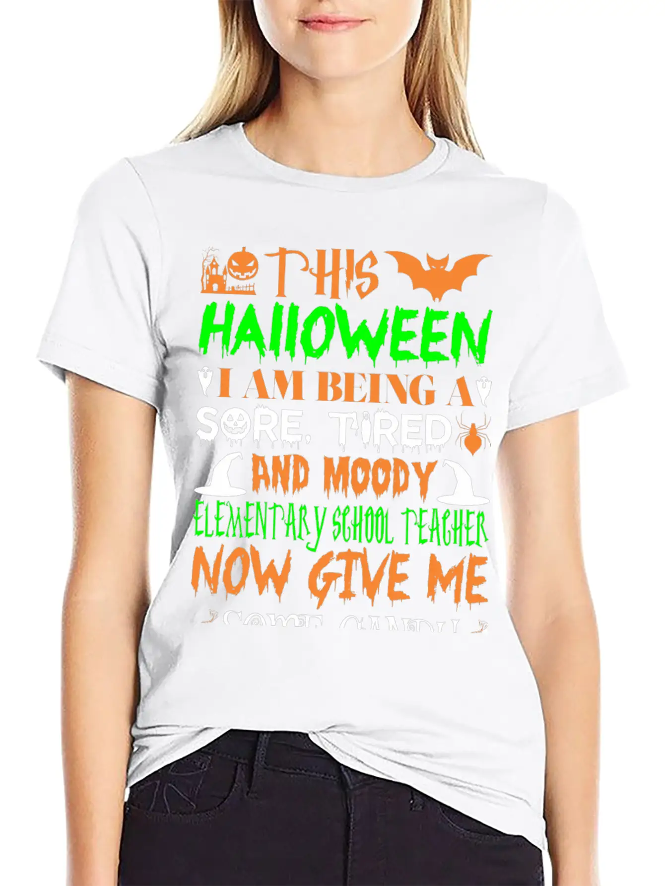 This Halloween Tired Moody Elementary Teachr Candy Basic Graphic T-Shirt – Daily Comfort In Soft Cotton