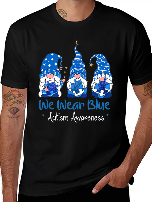 Three Gnomes Holding Blue Puzzle Autism Awareness Stylish Everyday T-Shirt – Unisex Basic Cotton Tee