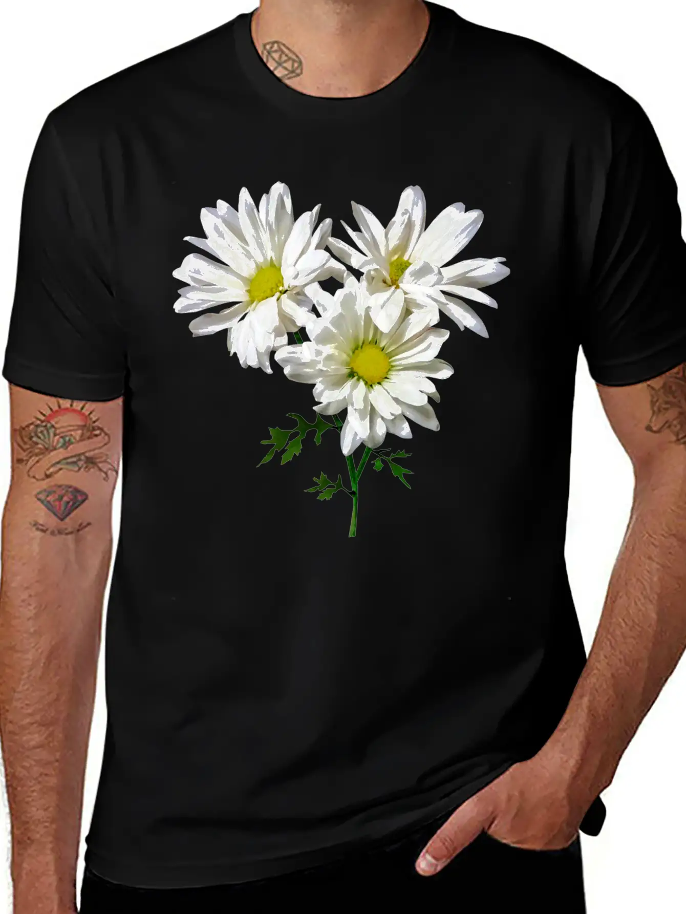 Three White Daisies Unisex Short Sleeve Soft Cotton T-Shirt – Casual Everyday Wear