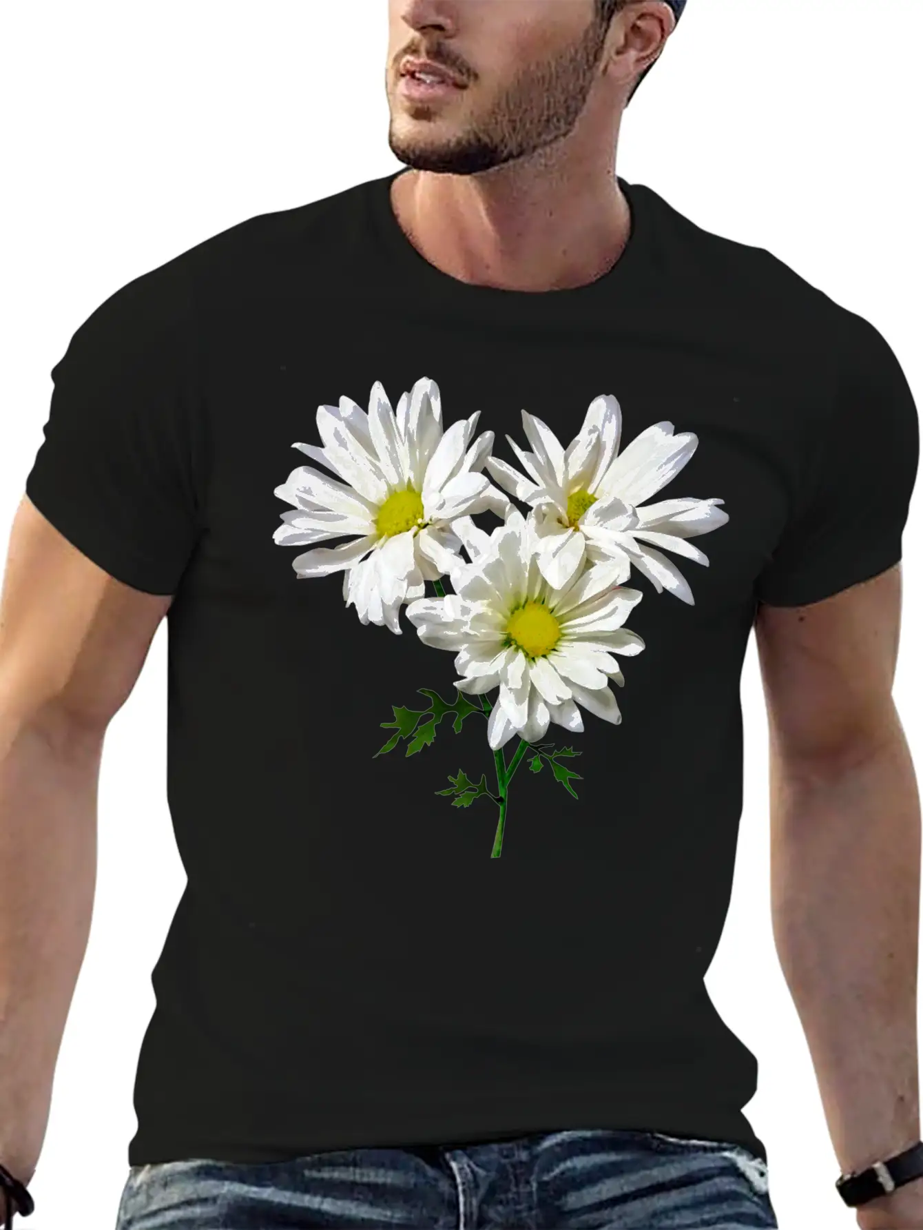Three White Daisies Unisex Short Sleeve Soft Cotton T-Shirt – Casual Everyday Wear