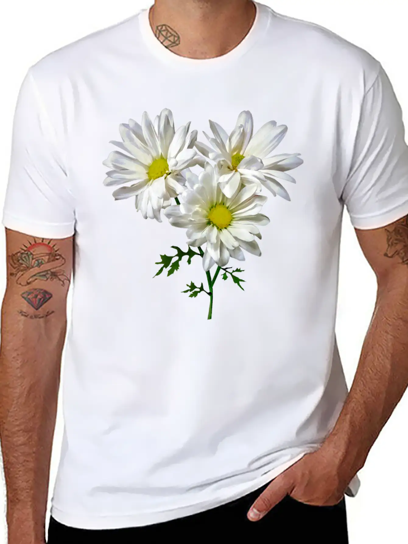 Three White Daisies Unisex Short Sleeve Soft Cotton T-Shirt – Casual Everyday Wear