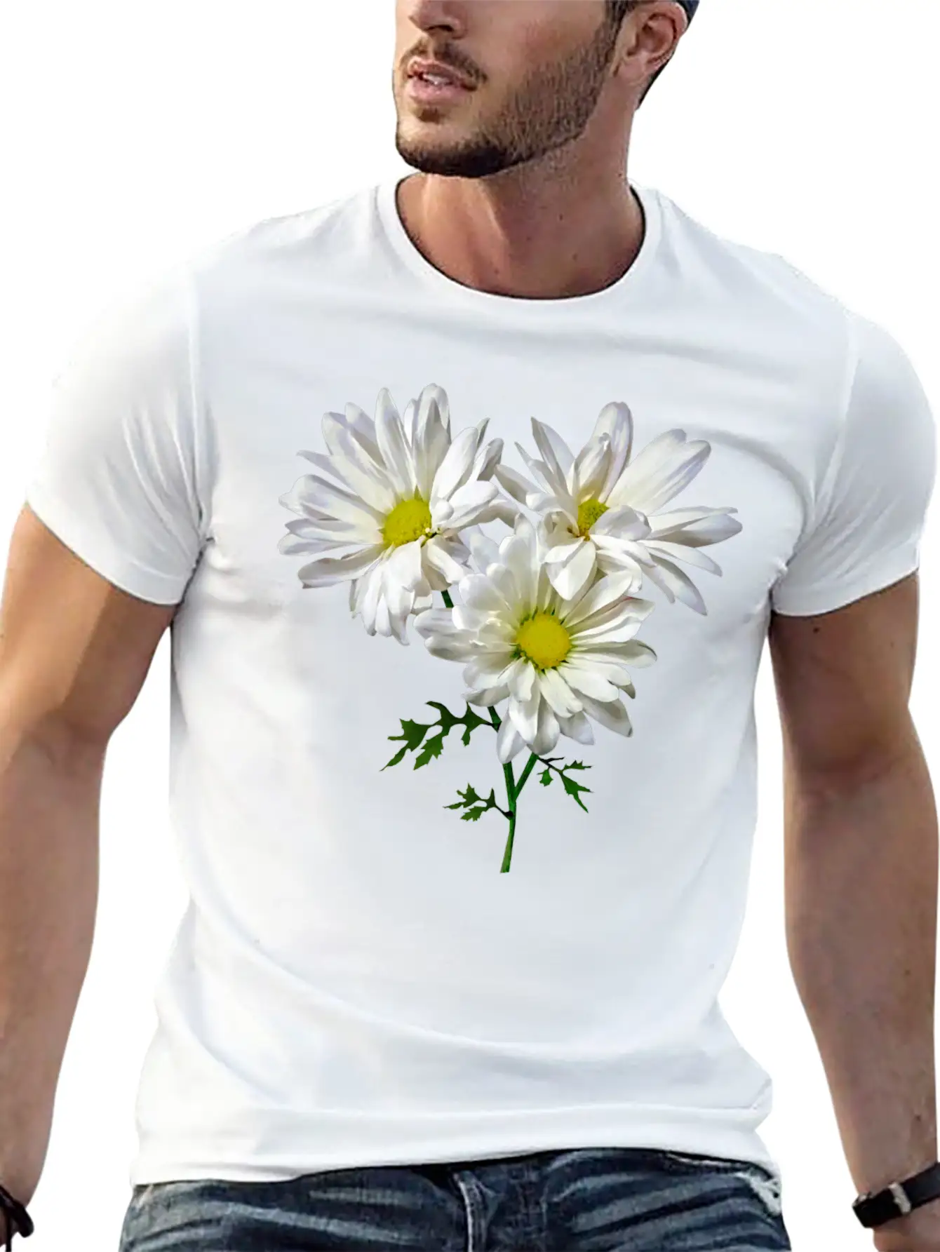 Three White Daisies Unisex Short Sleeve Soft Cotton T-Shirt – Casual Everyday Wear