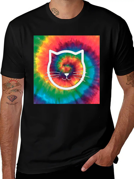 Tie Dye Cat Comfortable Minimalist Graphic Tee – Summer Style Essential