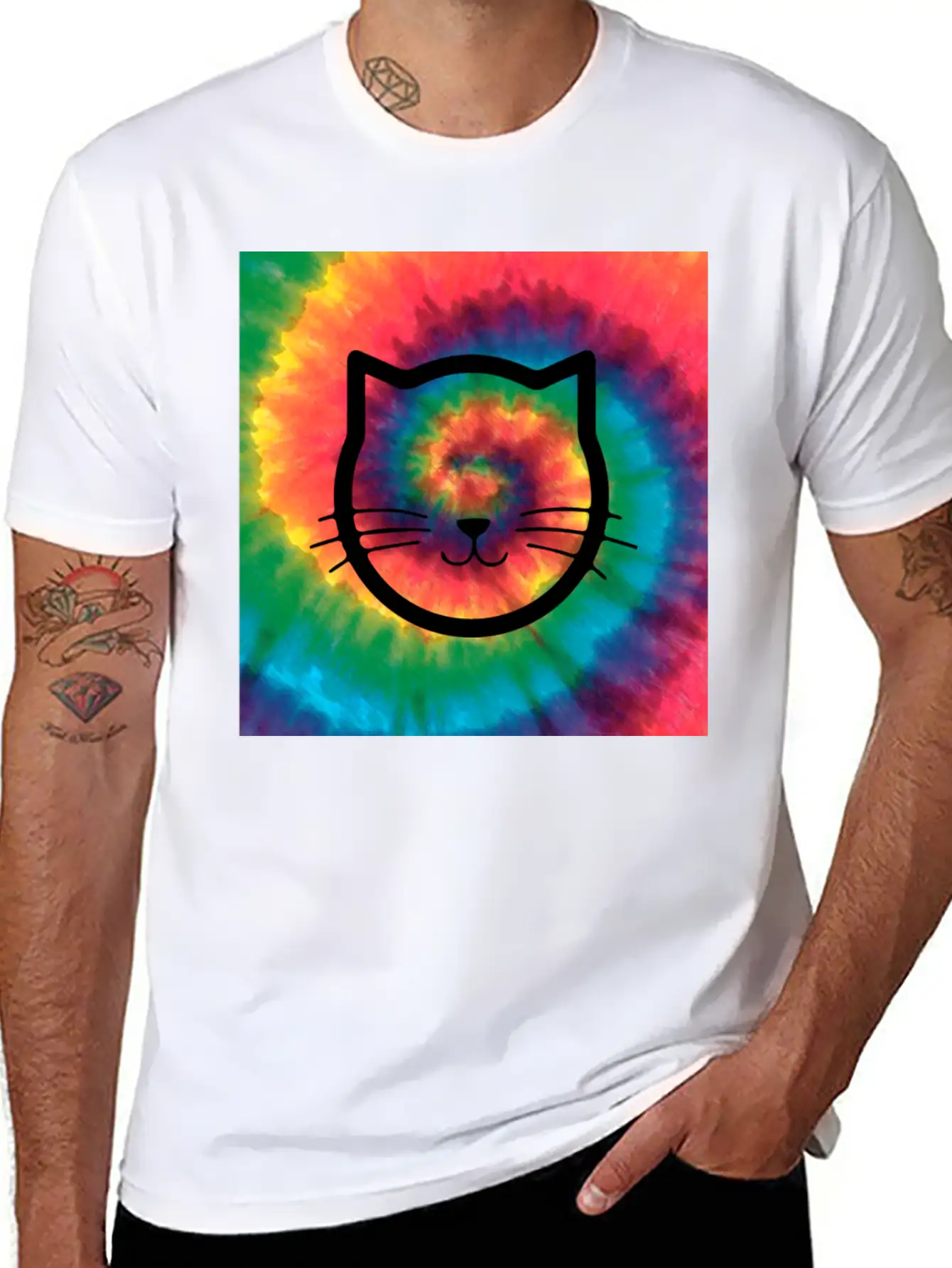 Tie Dye Cat Comfortable Minimalist Graphic Tee – Summer Style Essential
