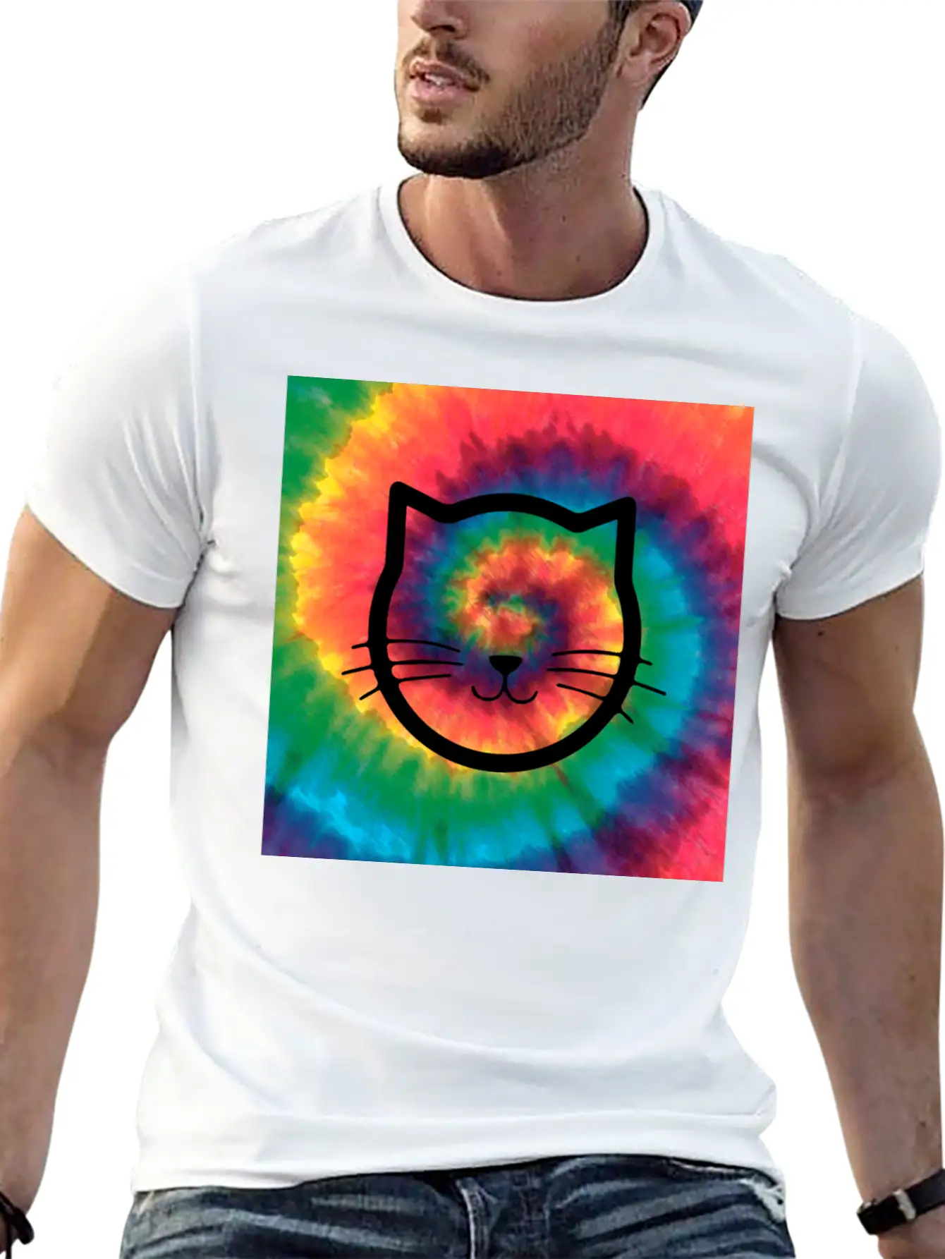 Tie Dye Cat Comfortable Minimalist Graphic Tee – Summer Style Essential
