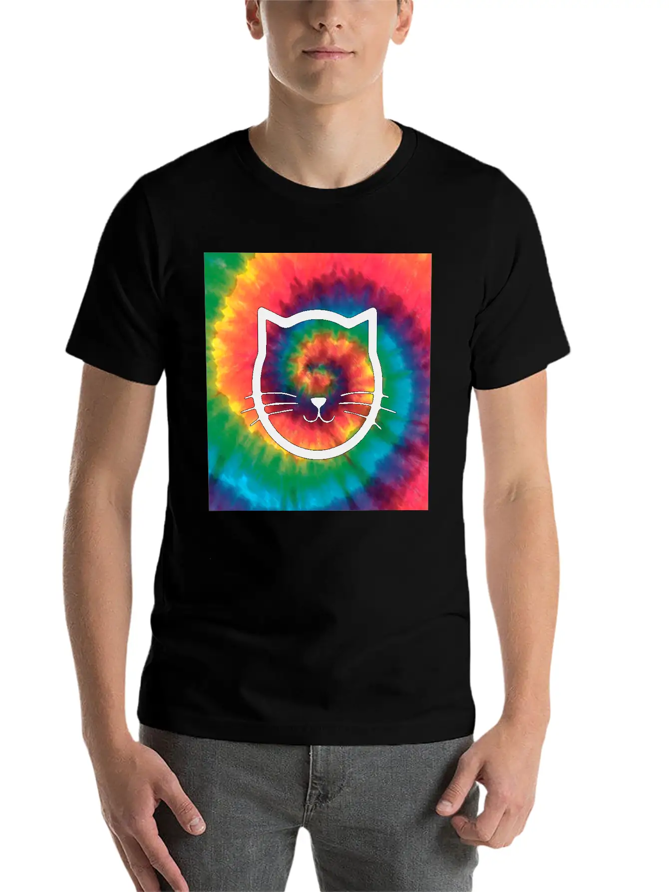 Tie Dye Cat Comfortable Minimalist Graphic Tee – Summer Style Essential