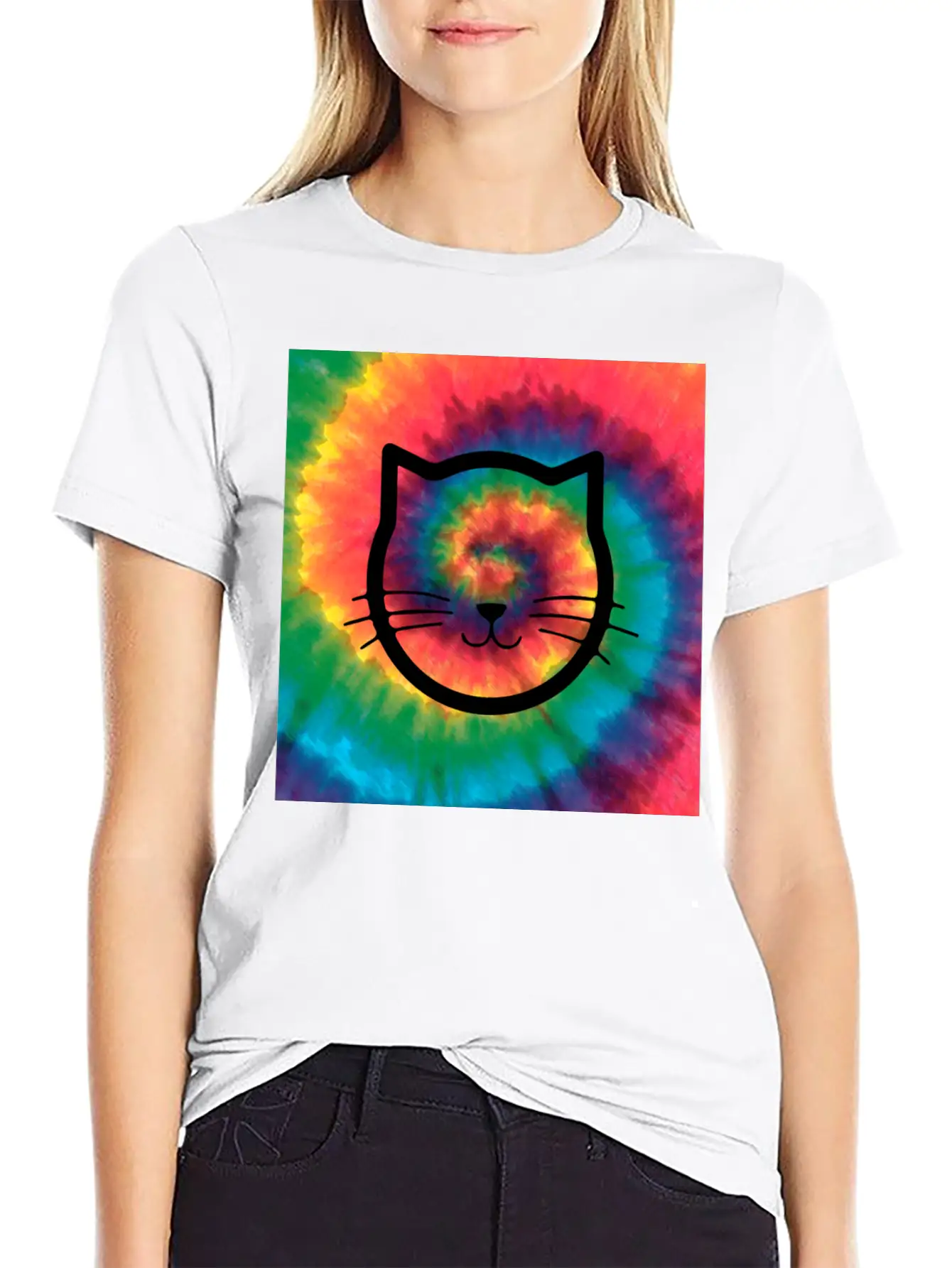 Tie Dye Cat Comfortable Minimalist Graphic Tee – Summer Style Essential