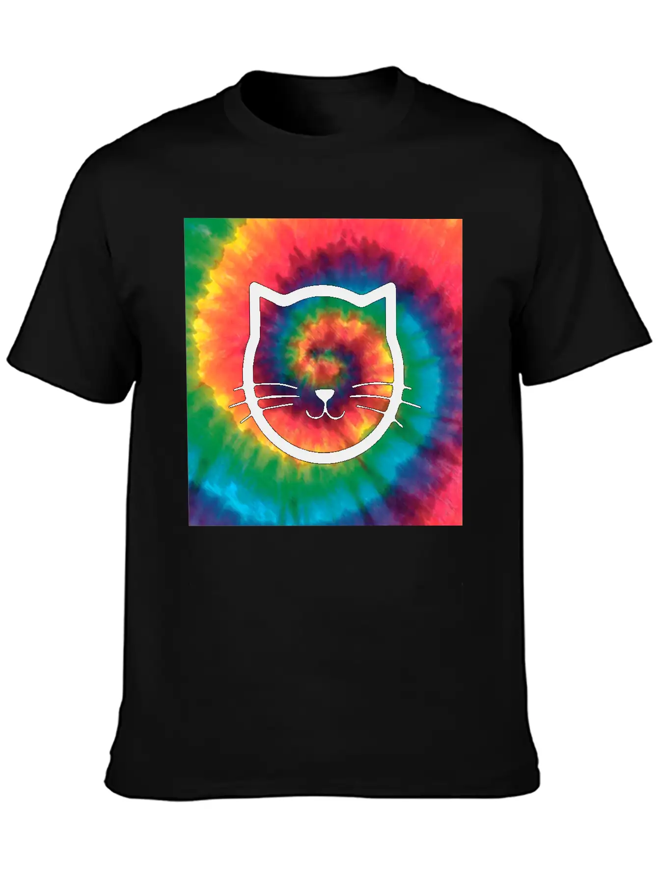 Tie Dye Cat Comfortable Minimalist Graphic Tee – Summer Style Essential