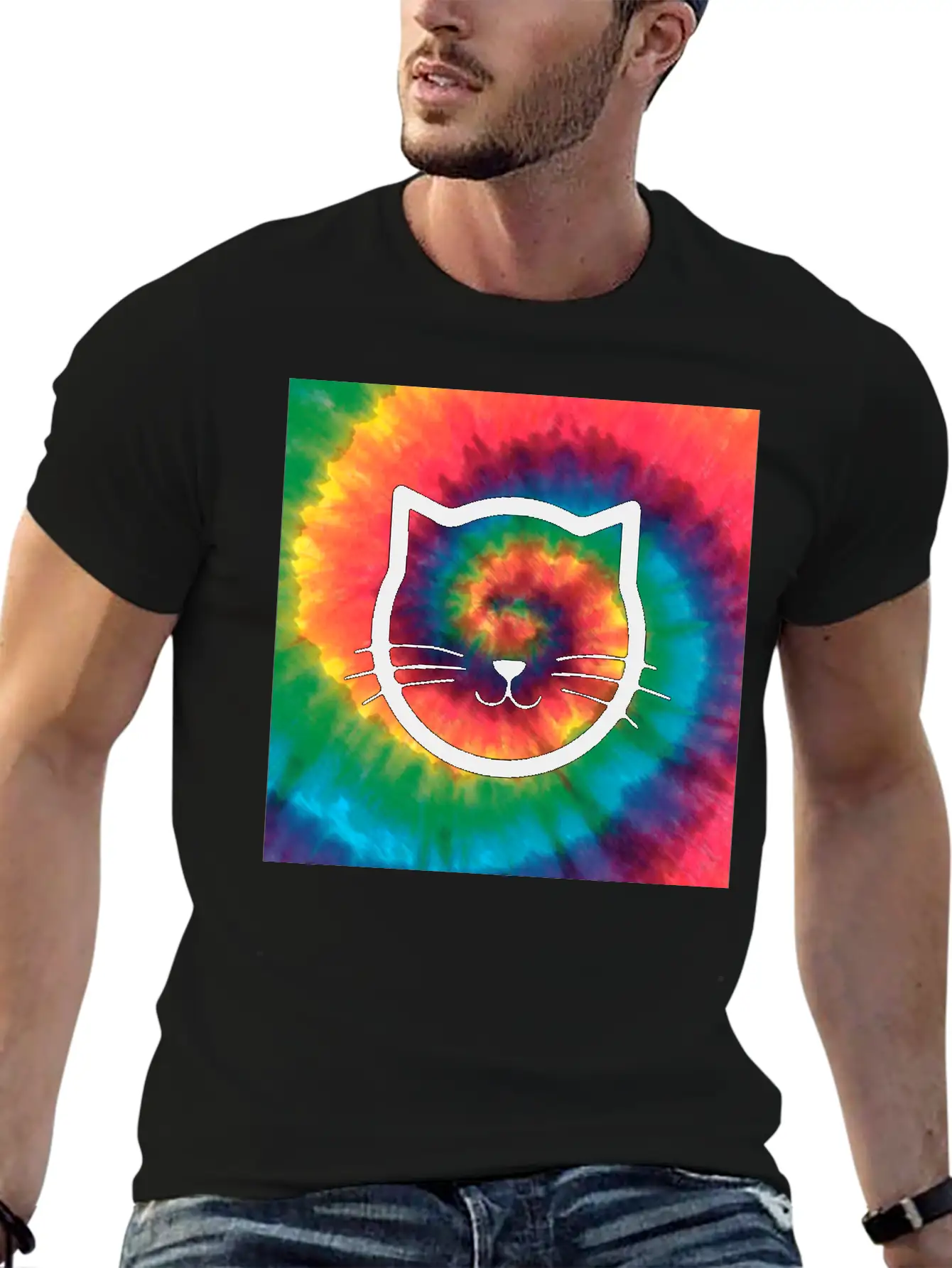 Tie Dye Cat Comfortable Minimalist Graphic Tee – Summer Style Essential