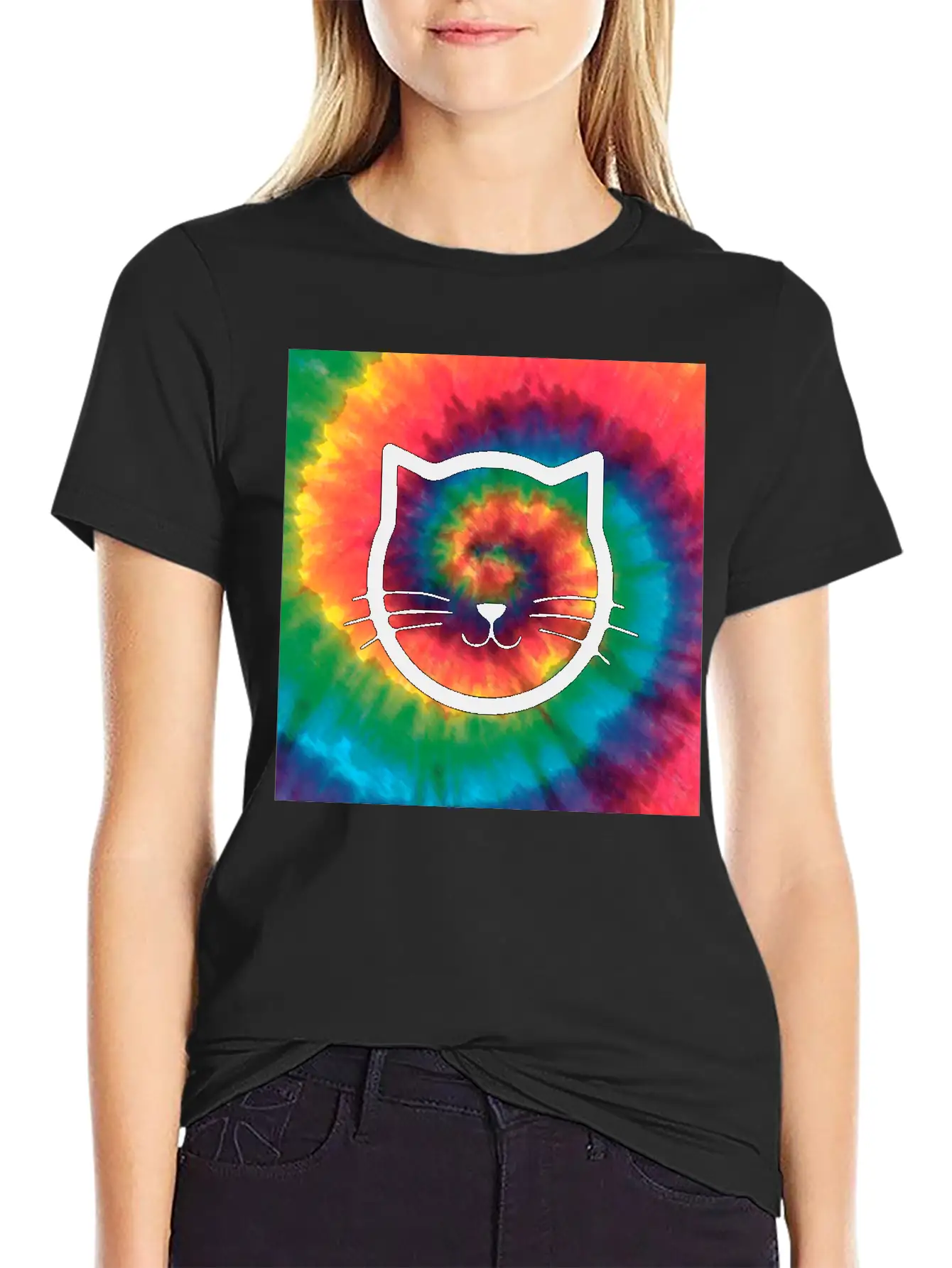 Tie Dye Cat Comfortable Minimalist Graphic Tee – Summer Style Essential