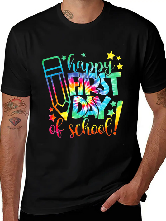 Tie Dye Happy First Day Of School Back To School T Comfortable Minimalist Graphic Tee – Summer Style Essential