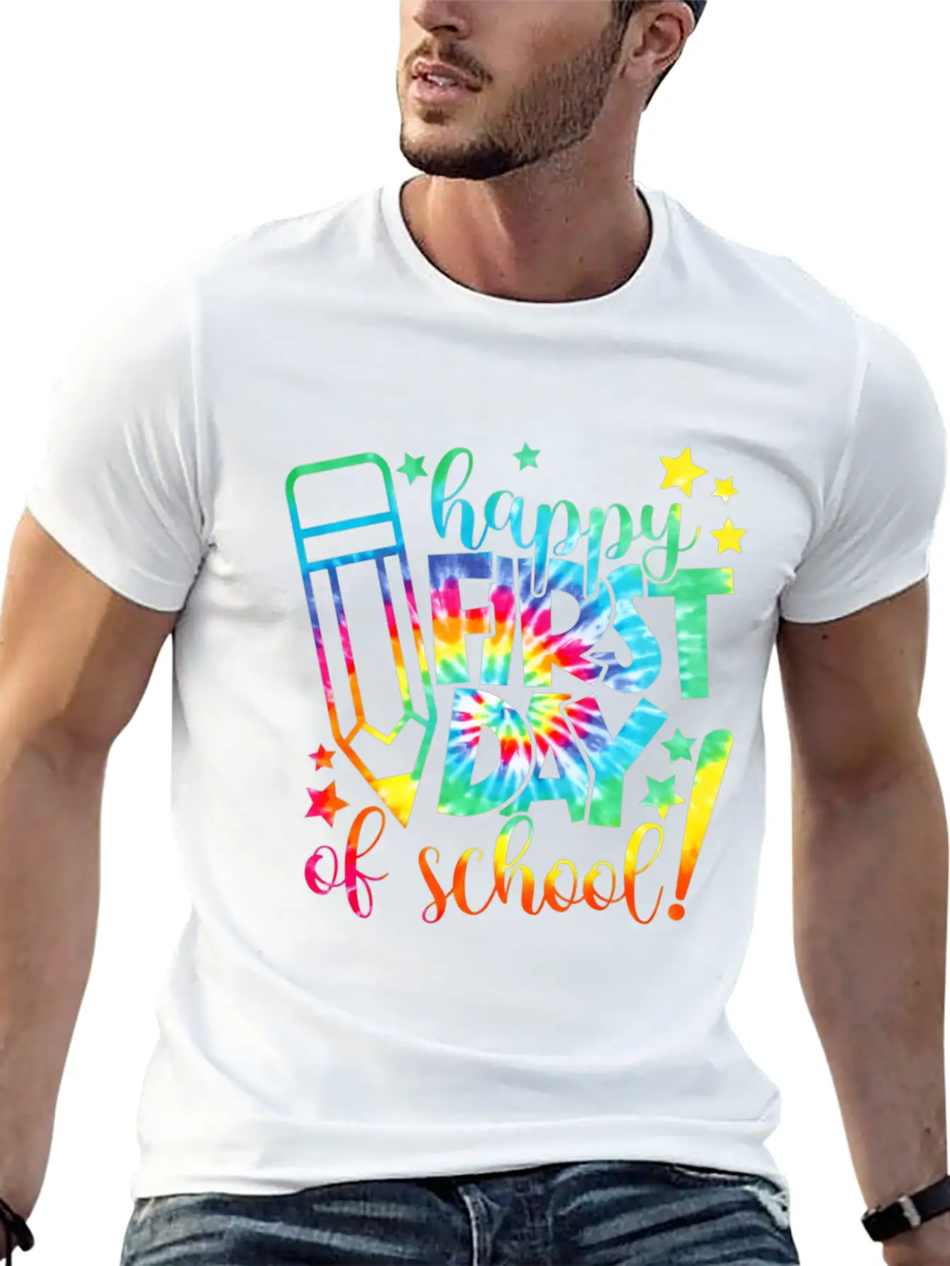 Tie Dye Happy First Day Of School Back To School T Comfortable Minimalist Graphic Tee – Summer Style Essential