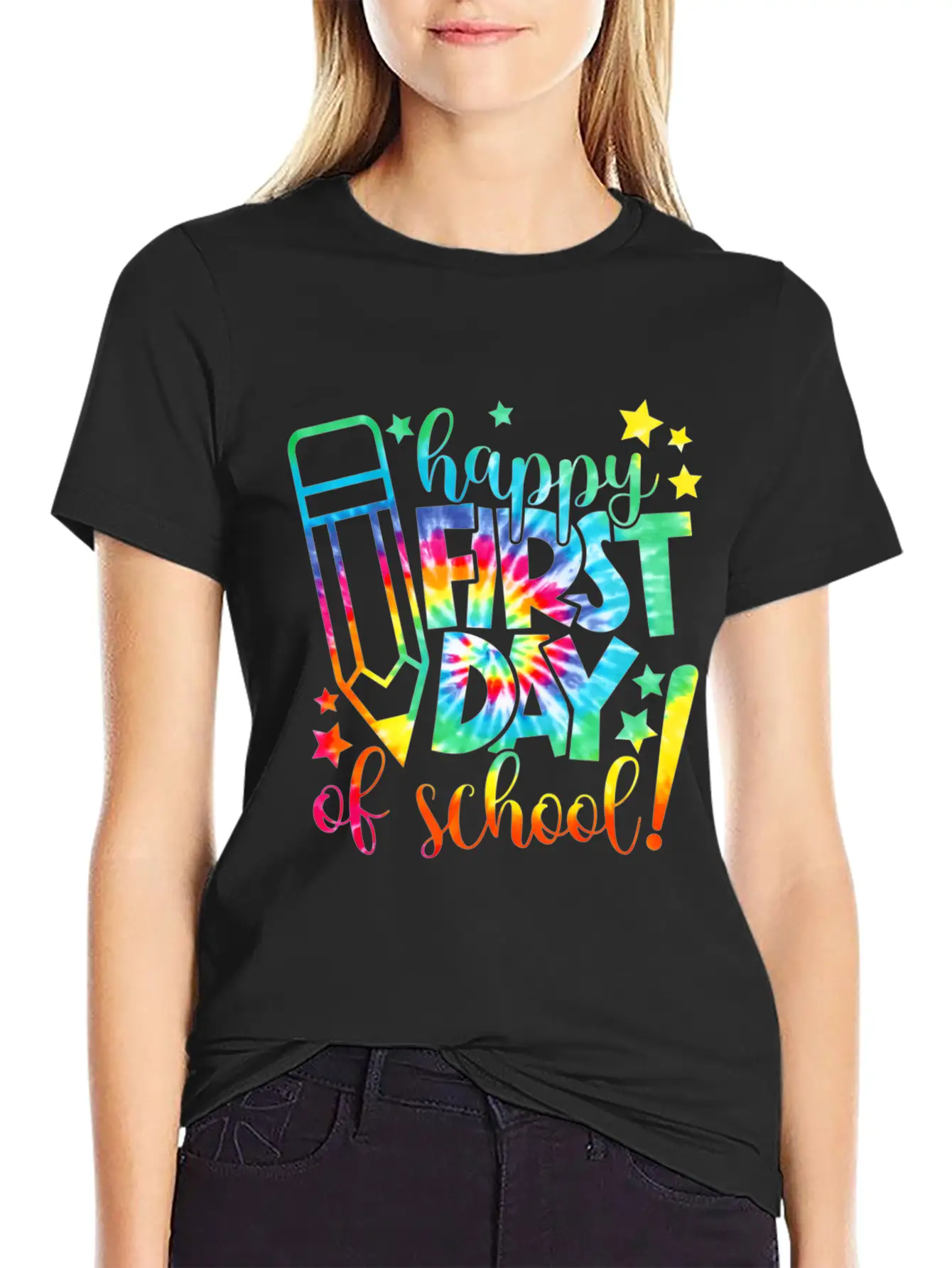 Tie Dye Happy First Day Of School Back To School T Comfortable Minimalist Graphic Tee – Summer Style Essential