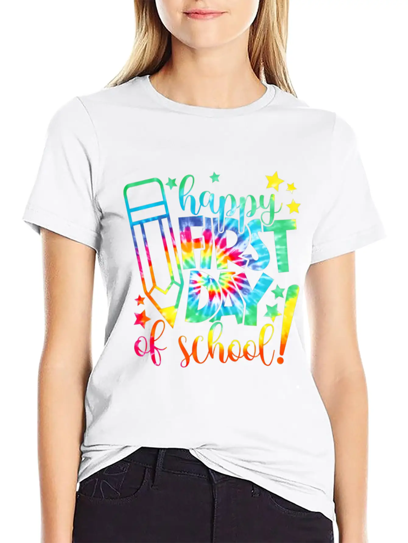 Tie Dye Happy First Day Of School Back To School T Comfortable Minimalist Graphic Tee – Summer Style Essential