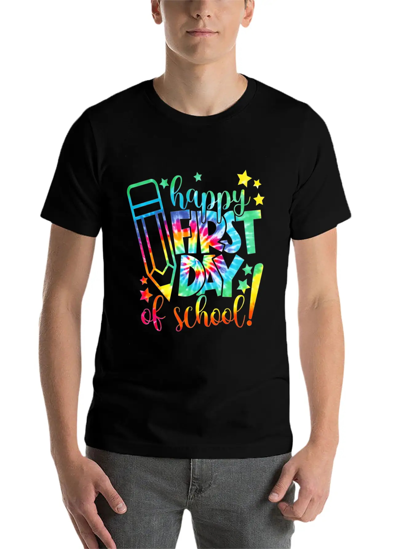 Tie Dye Happy First Day Of School Back To School T Comfortable Minimalist Graphic Tee – Summer Style Essential