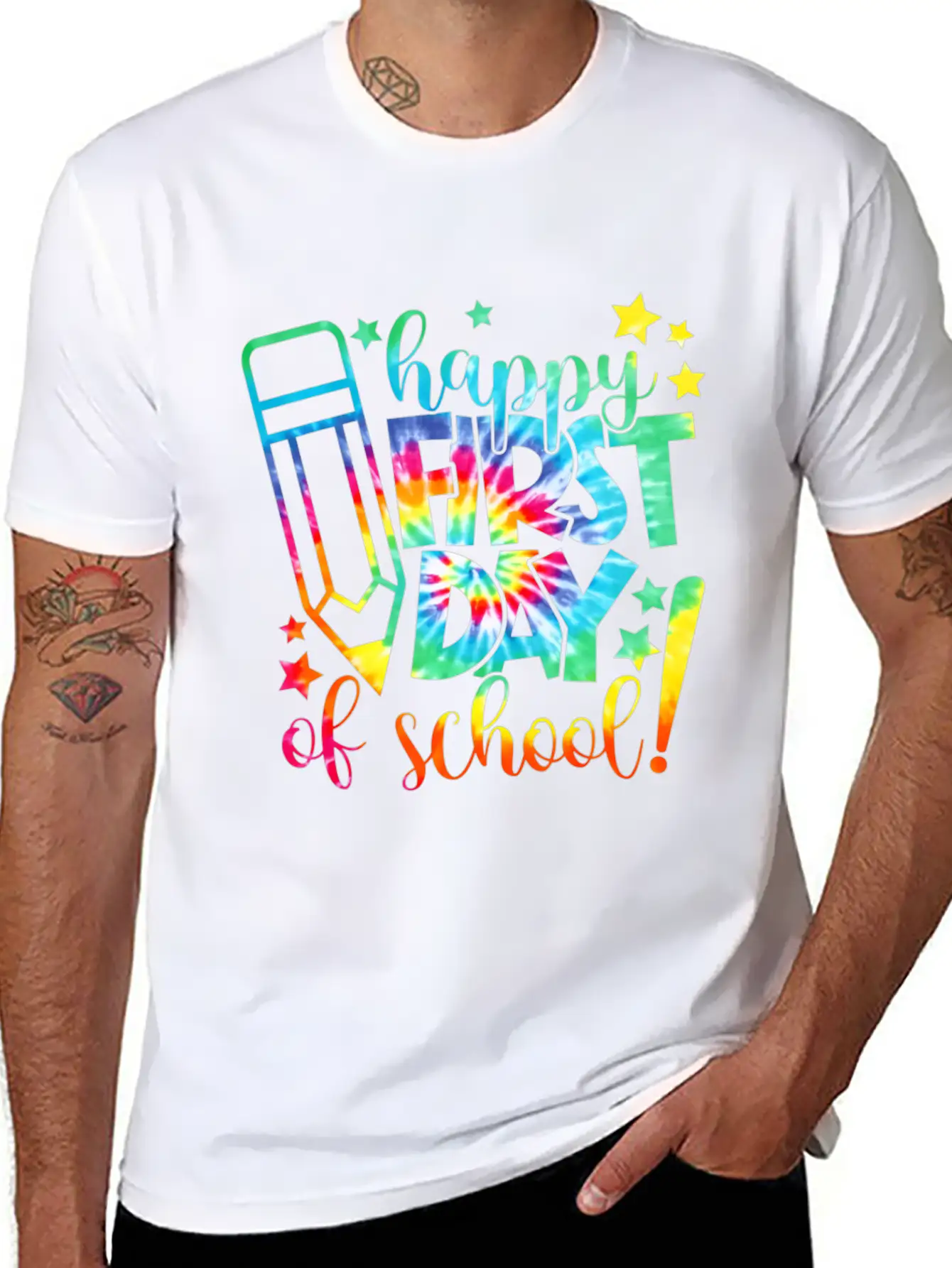 Tie Dye Happy First Day Of School Back To School T Comfortable Minimalist Graphic Tee – Summer Style Essential