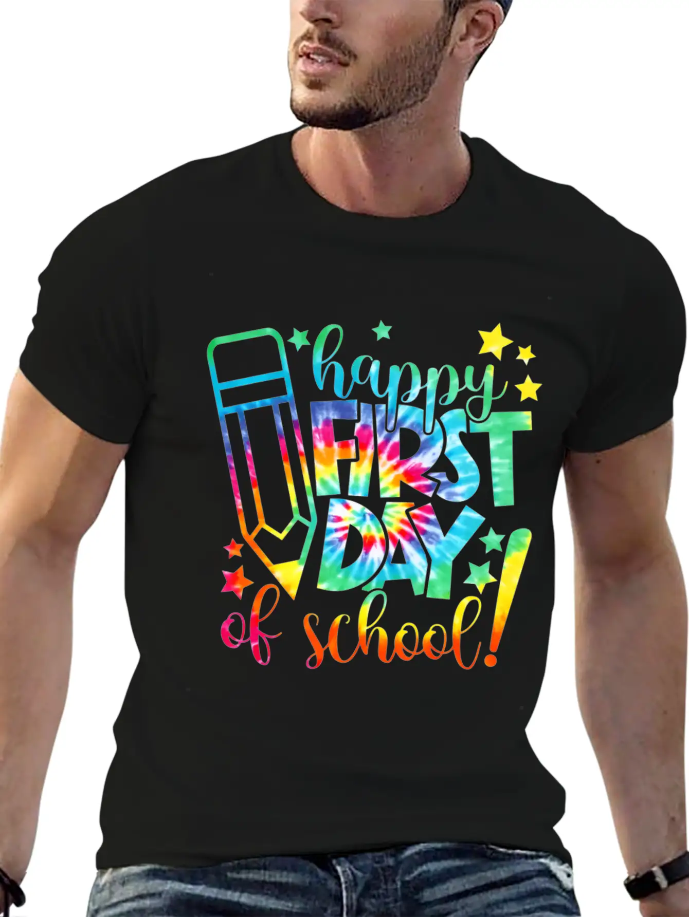 Tie Dye Happy First Day Of School Back To School T Comfortable Minimalist Graphic Tee – Summer Style Essential