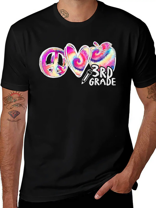 Tie Dye Peace Love 3rd Grade First Day Of School Stylish Everyday T-Shirt – Unisex Basic Cotton Tee