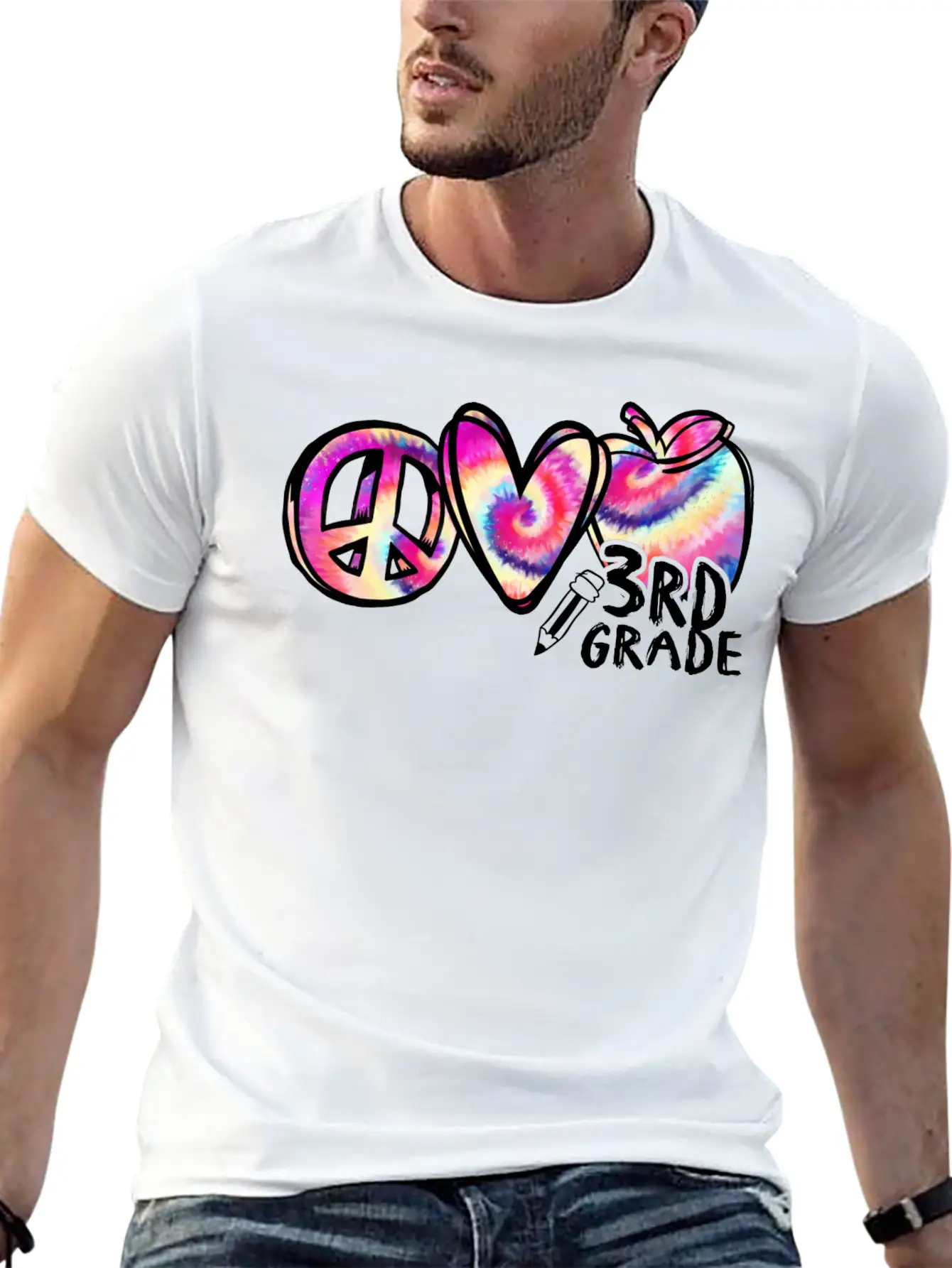 Tie Dye Peace Love 3rd Grade First Day Of School Stylish Everyday T-Shirt – Unisex Basic Cotton Tee