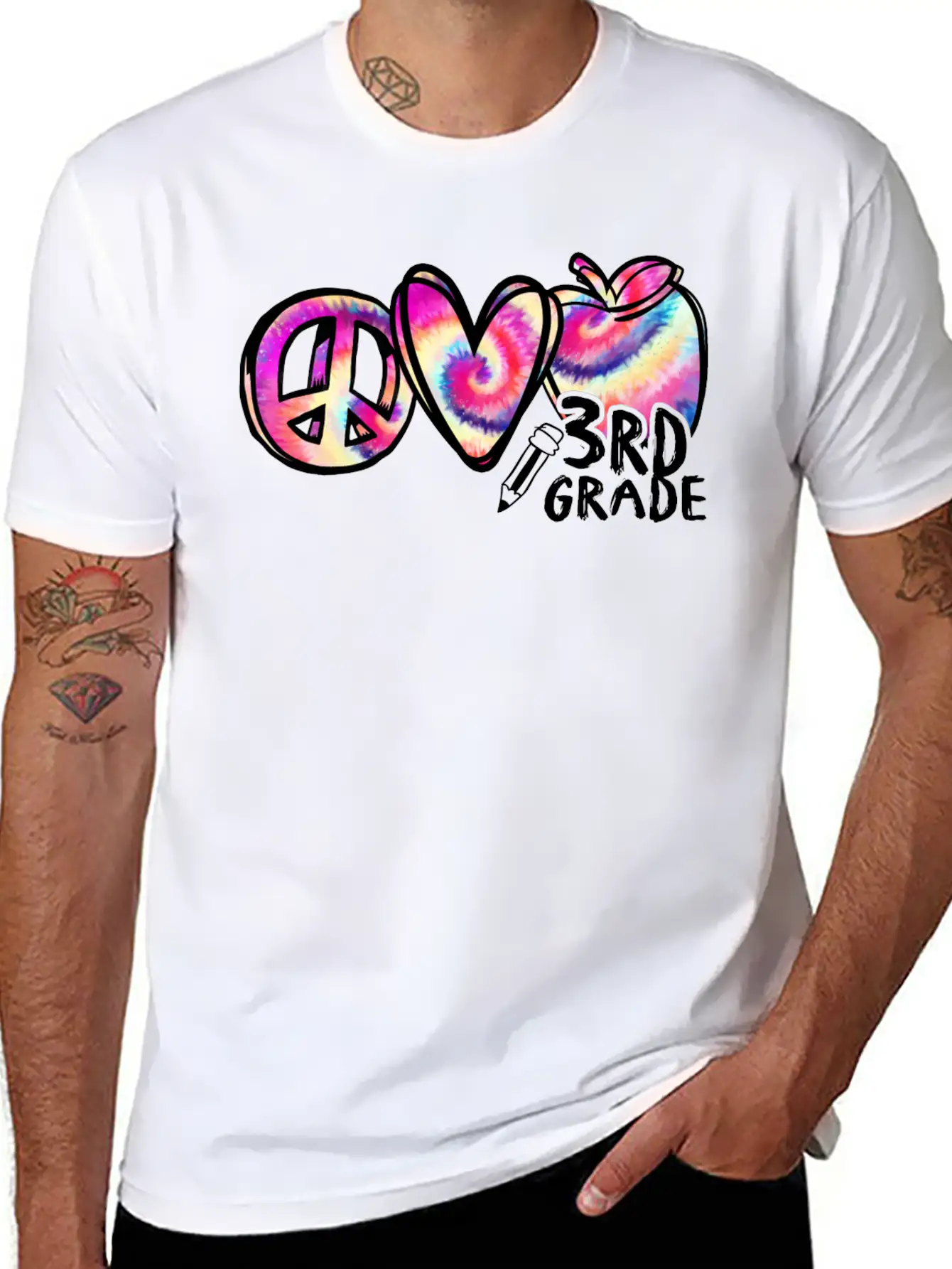 Tie Dye Peace Love 3rd Grade First Day Of School Stylish Everyday T-Shirt – Unisex Basic Cotton Tee