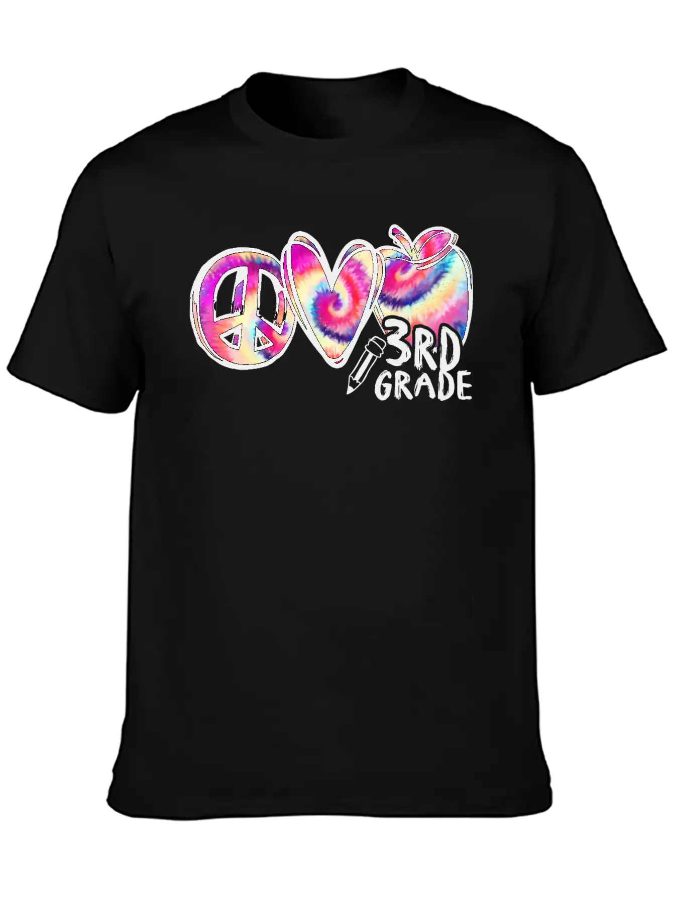 Tie Dye Peace Love 3rd Grade First Day Of School Stylish Everyday T-Shirt – Unisex Basic Cotton Tee