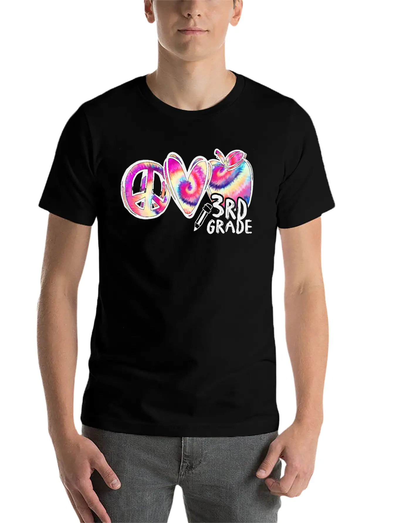 Tie Dye Peace Love 3rd Grade First Day Of School Stylish Everyday T-Shirt – Unisex Basic Cotton Tee