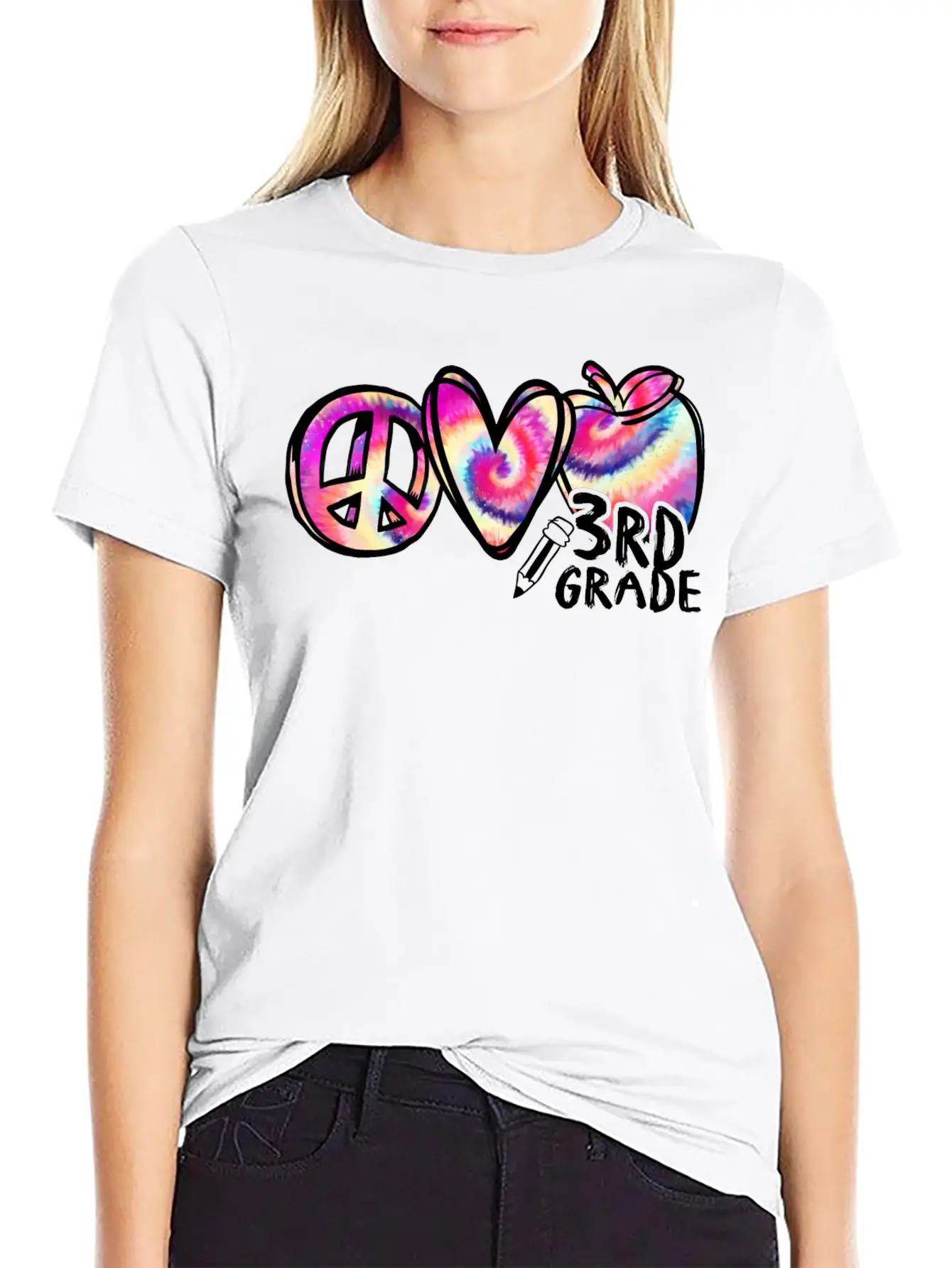 Tie Dye Peace Love 3rd Grade First Day Of School Stylish Everyday T-Shirt – Unisex Basic Cotton Tee