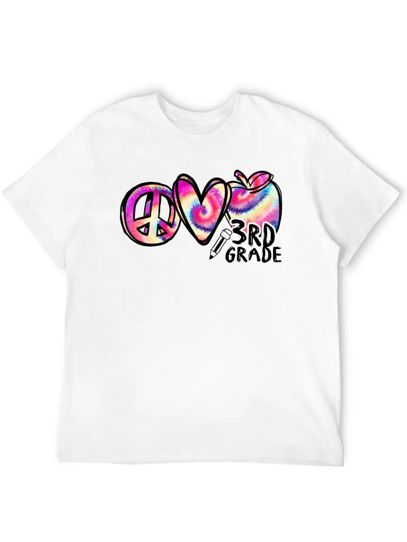 Tie Dye Peace Love 3rd Grade First Day Of School Stylish Everyday T-Shirt – Unisex Basic Cotton Tee